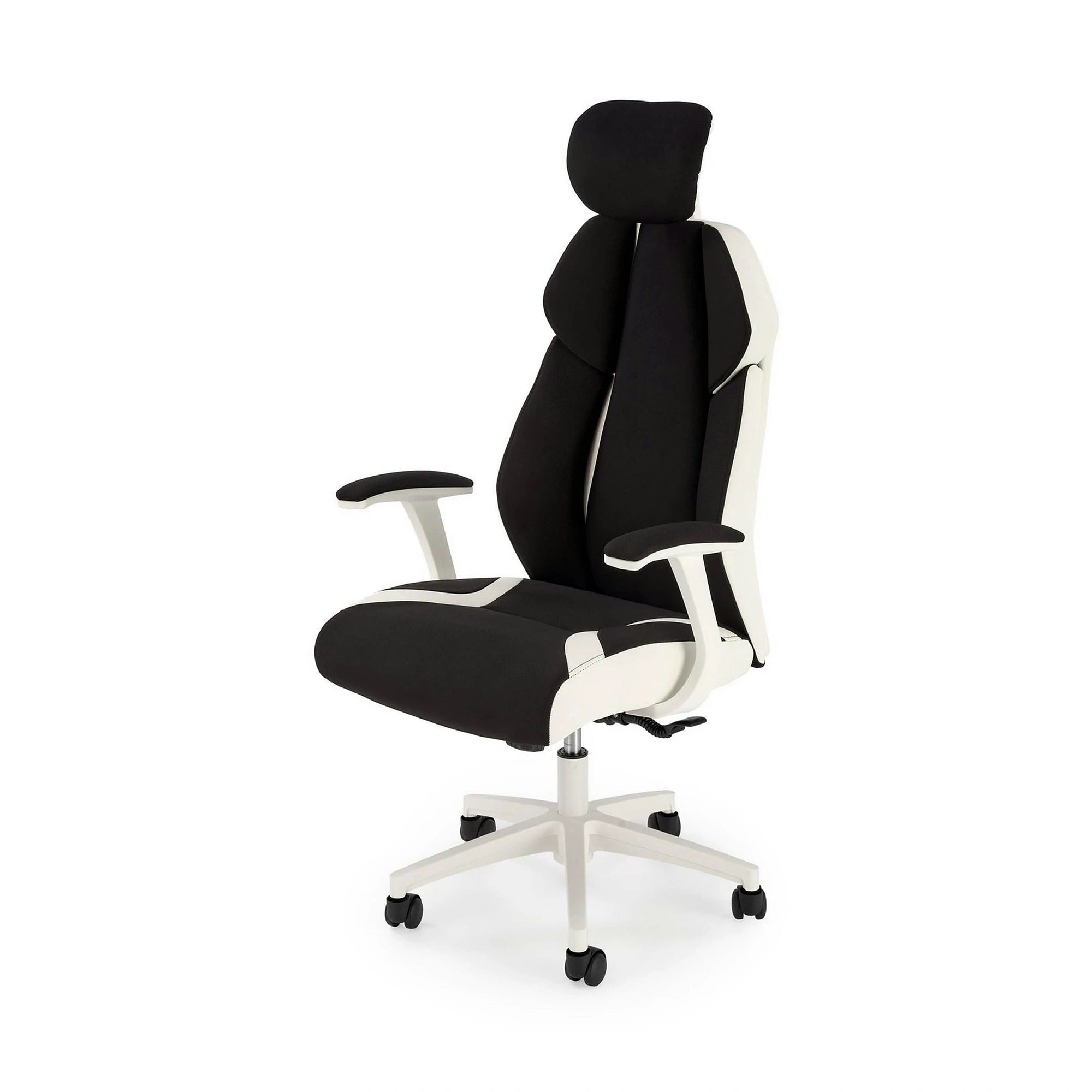Scaun de birou CHRONO, negru/alb, stofa/piele ecologica, 65x70x120/128 cm