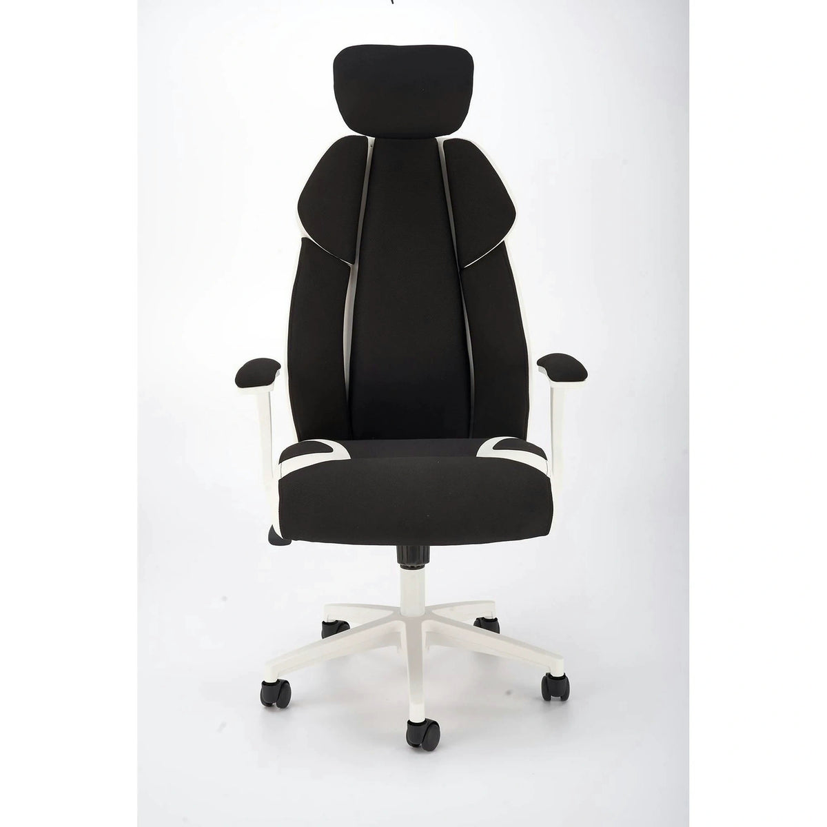 Scaun de birou CHRONO, negru/alb, stofa/piele ecologica, 65x70x120/128 cm