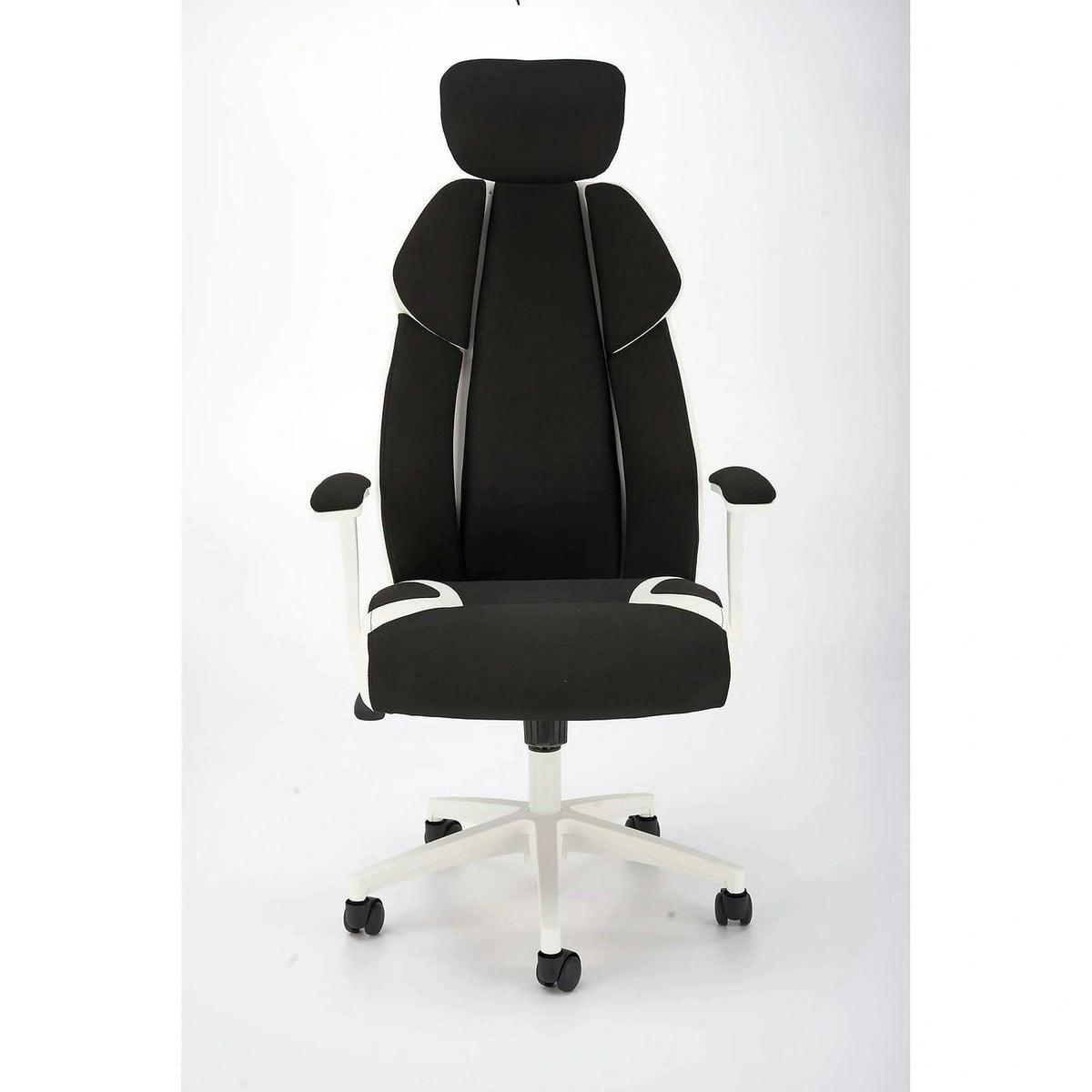 Scaun de birou CHRONO, negru/alb, stofa/piele ecologica, 65x70x120/128 cm