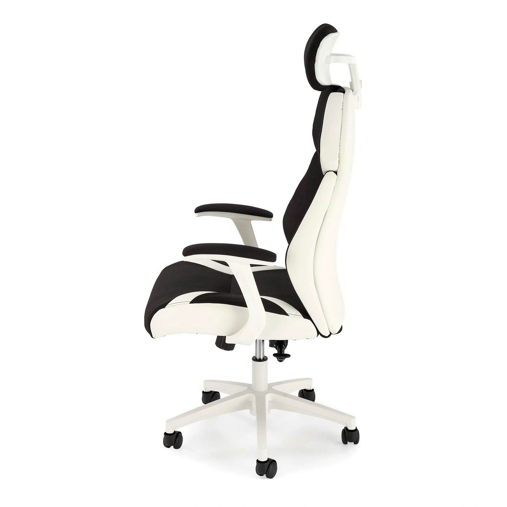 Scaun de birou CHRONO, negru/alb, stofa/piele ecologica, 65x70x120/128 cm