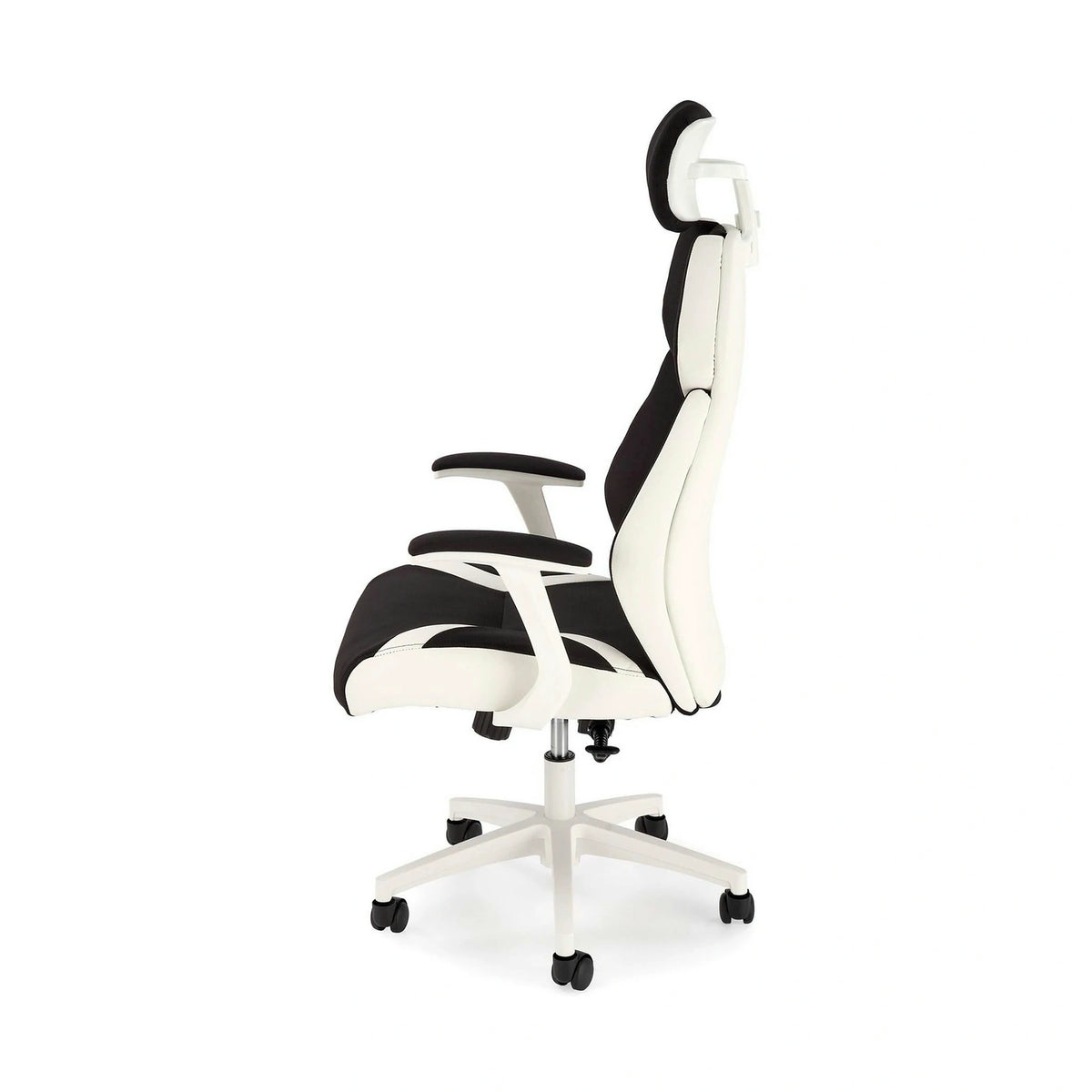 Scaun de birou CHRONO, negru/alb, stofa/piele ecologica, 65x70x120/128 cm