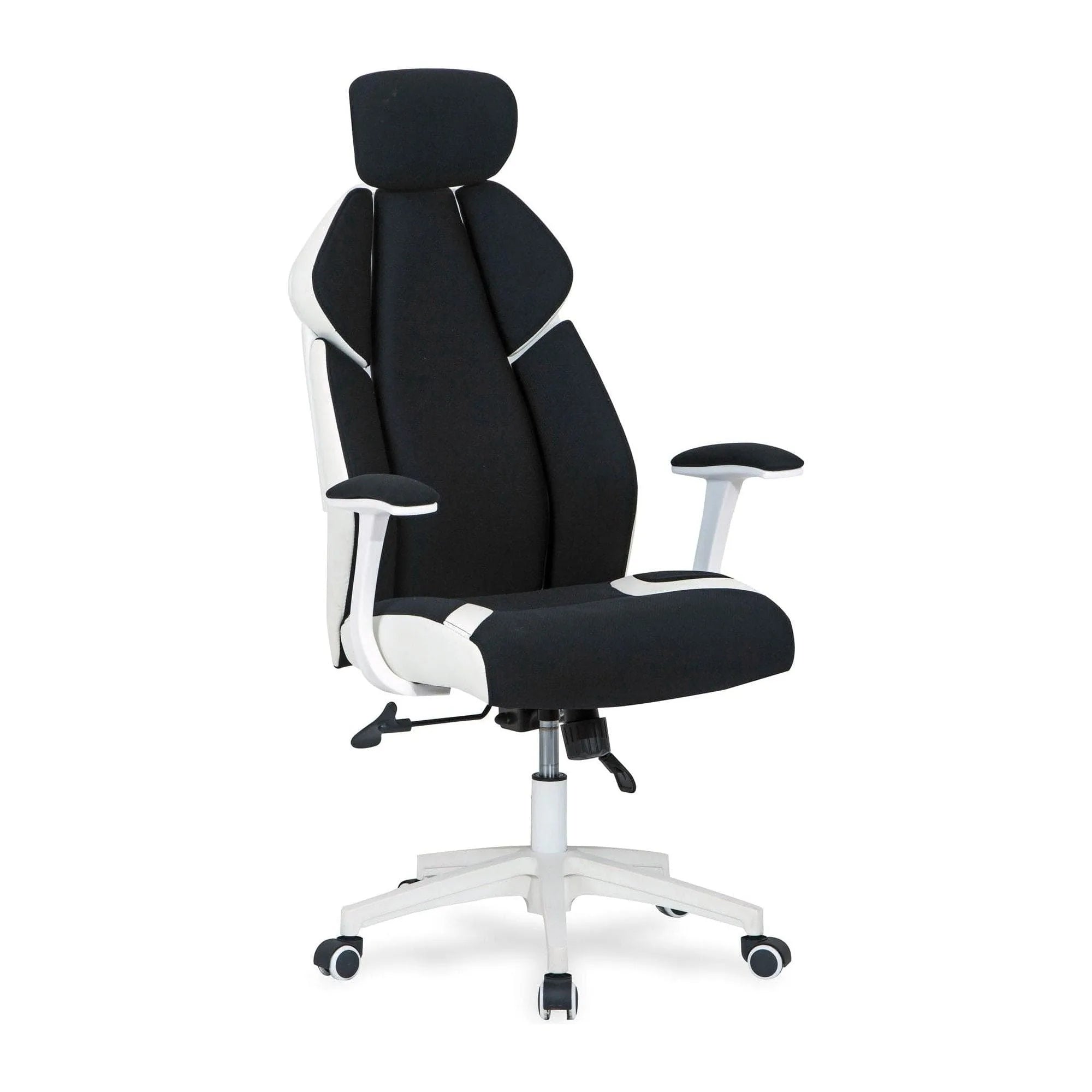 Scaun de birou CHRONO, negru/alb, stofa/piele ecologica, 65x70x120/128 cm