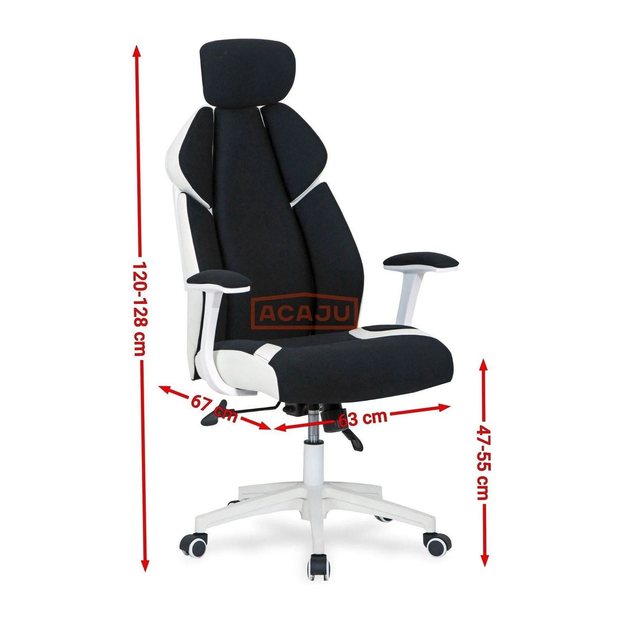 Scaun de birou CHRONO, negru/alb, stofa/piele ecologica, 65x70x120/128 cm