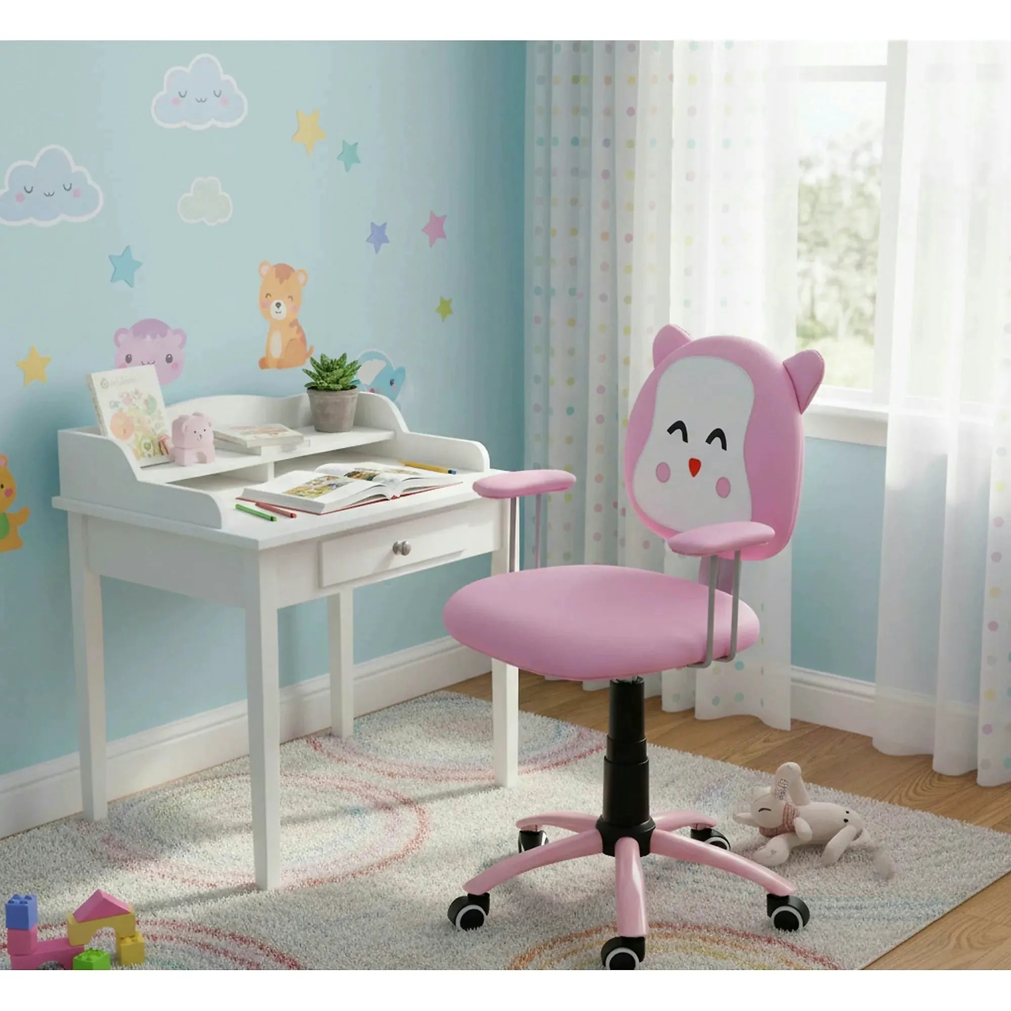 Scaun de birou copii roz KITTY, piele ecologica, 54x49x76/86 cm