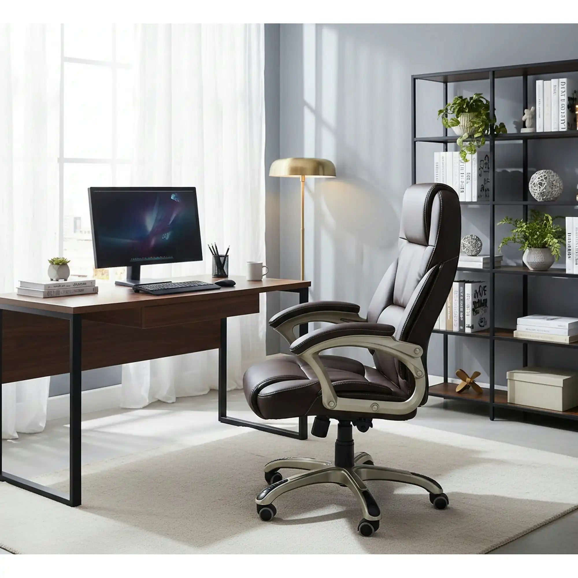 Scaun de birou DESMOND, maro inchis, piele ecologica, 67x70x112/119 cm