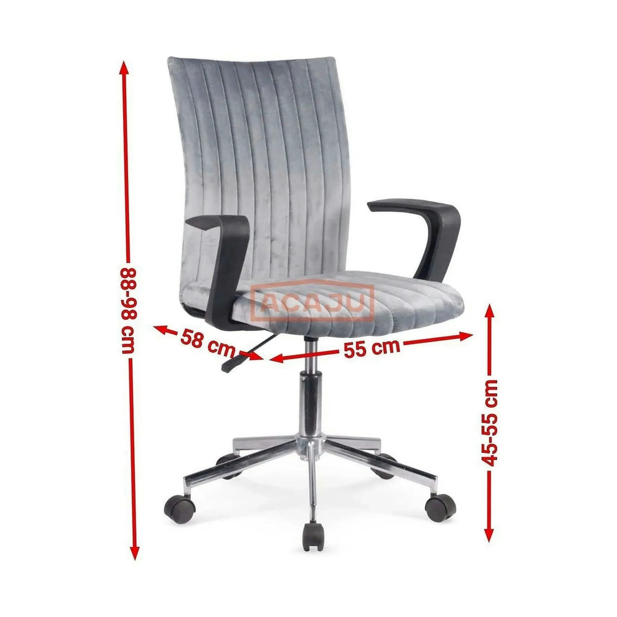 Scaun de birou DORAL, gri/negru/crom, stofa catifelata/metal, 55x58x88/97 cm