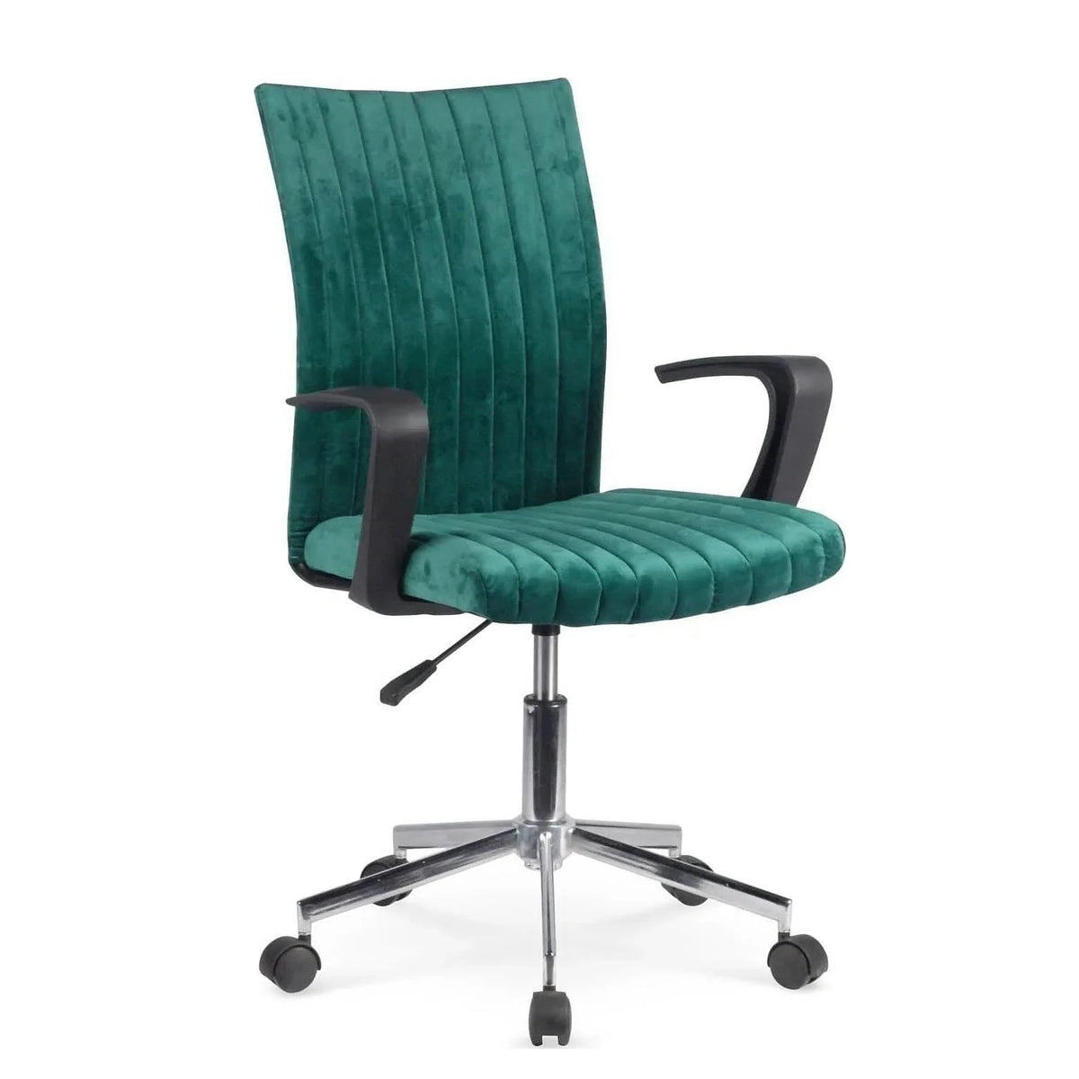 Scaun de birou DORAL, verde inchis/negru/crom, stofa catifelata/metal, 55x58x88/98 cm