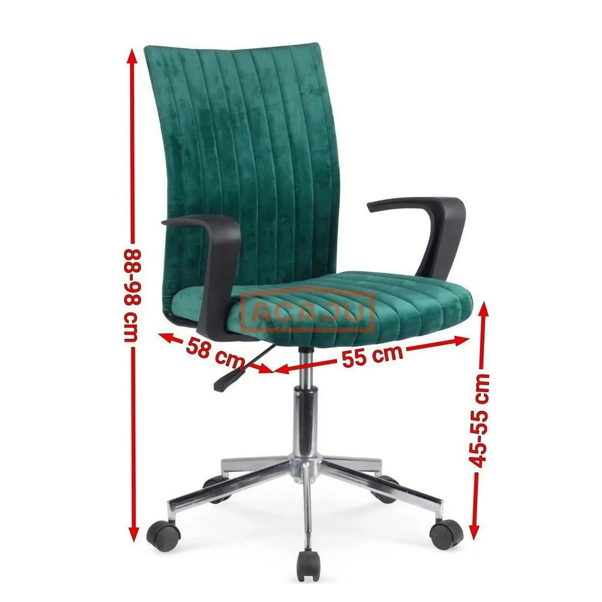 Scaun de birou DORAL, verde inchis/negru/crom, stofa catifelata/metal, 55x58x88/98 cm