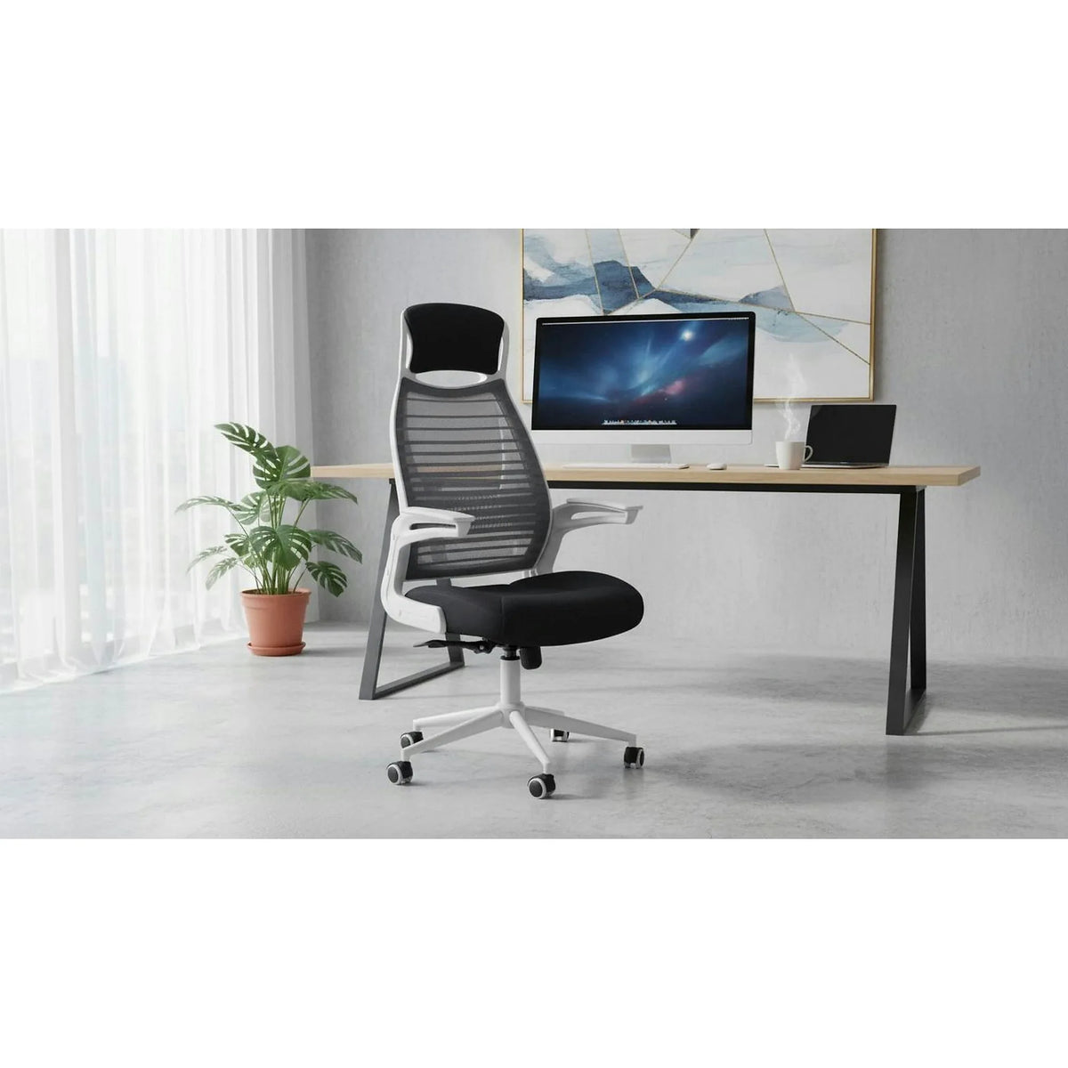 Scaun de birou FRANKLIN, negru/alb/gri, stofa mesh/metal, 60x65x116/124 cm