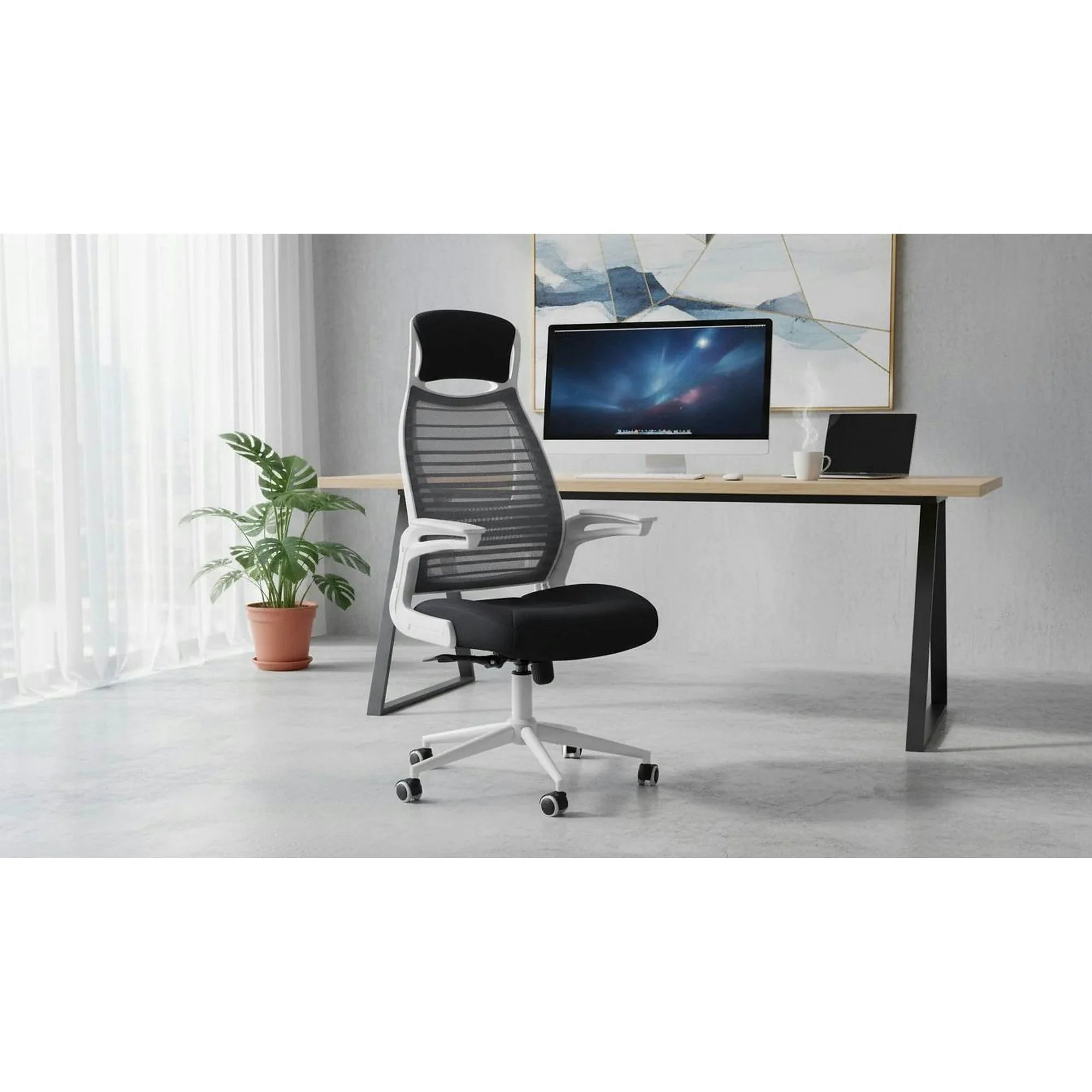 Scaun de birou FRANKLIN, negru/alb/gri, stofa mesh/metal, 60x65x116/124 cm