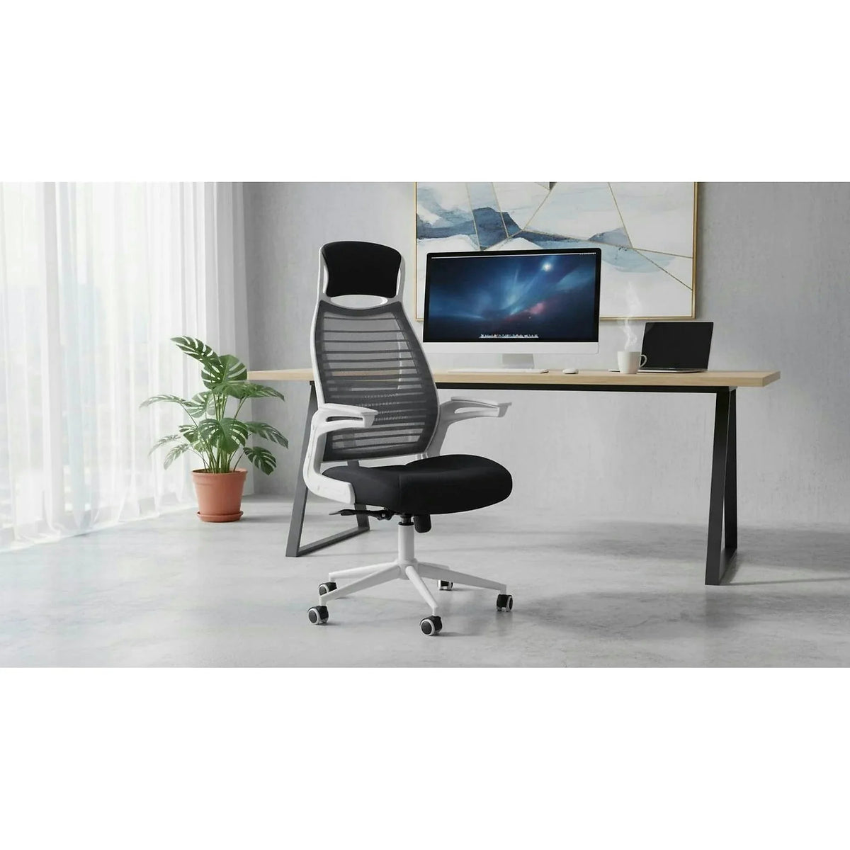 Scaun de birou FRANKLIN, negru/alb/gri, stofa mesh/metal, 60x65x116/124 cm