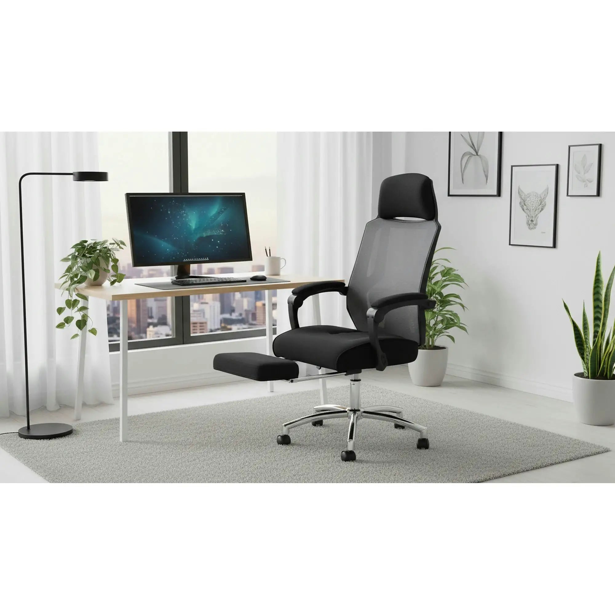 Scaun de birou FREEMAN, negru/crom, stofa/plasa/metal, 61x60x116/123 cm