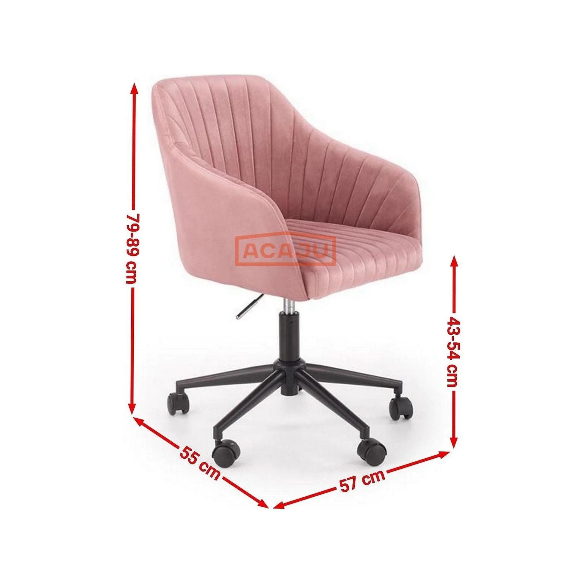 Scaun de birou FRESCO, roz, stofa catifelata, 57x55x79/89 cm