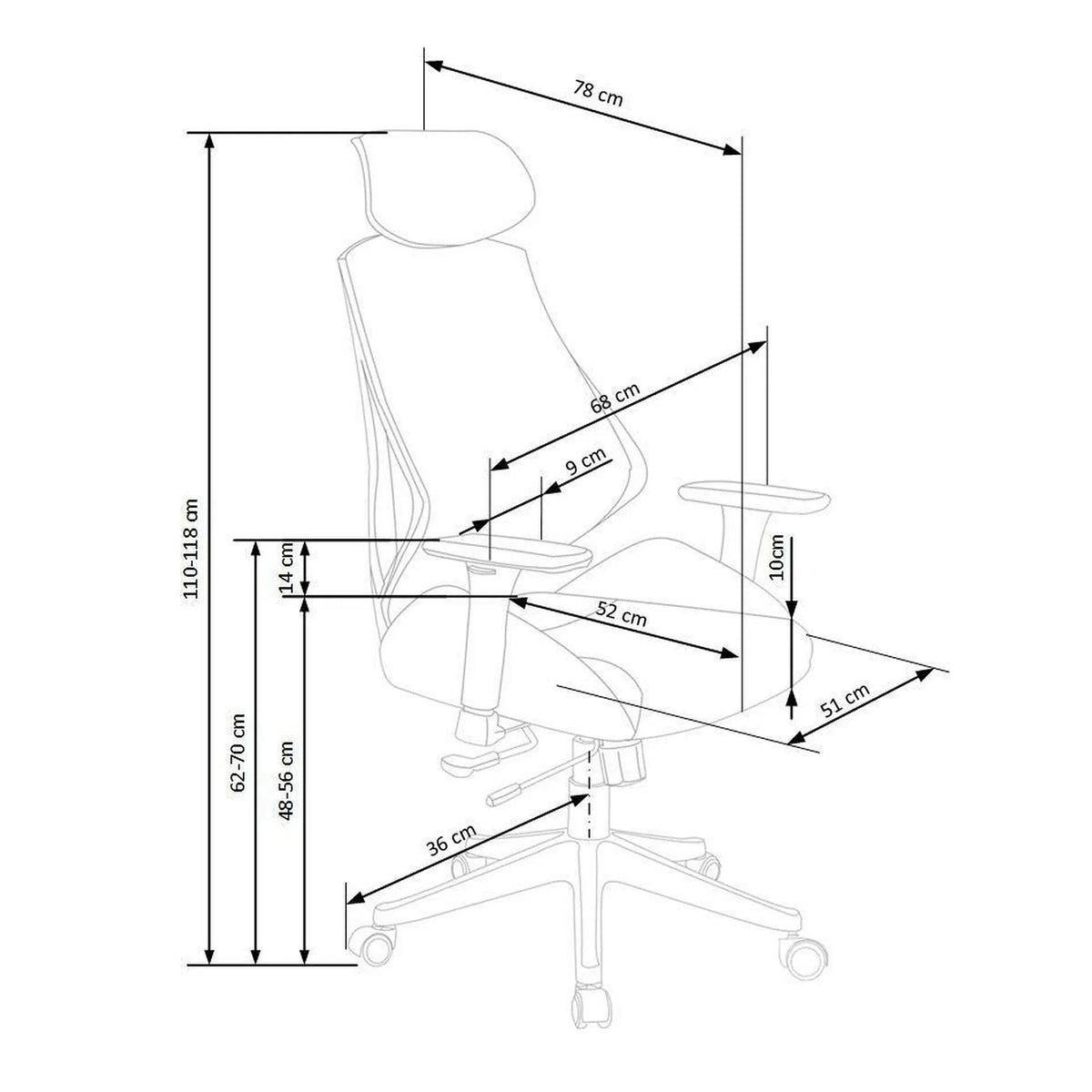 Scaun de birou HASEL, gri, piele ecologica/plasa, 68x78x110/118 cm