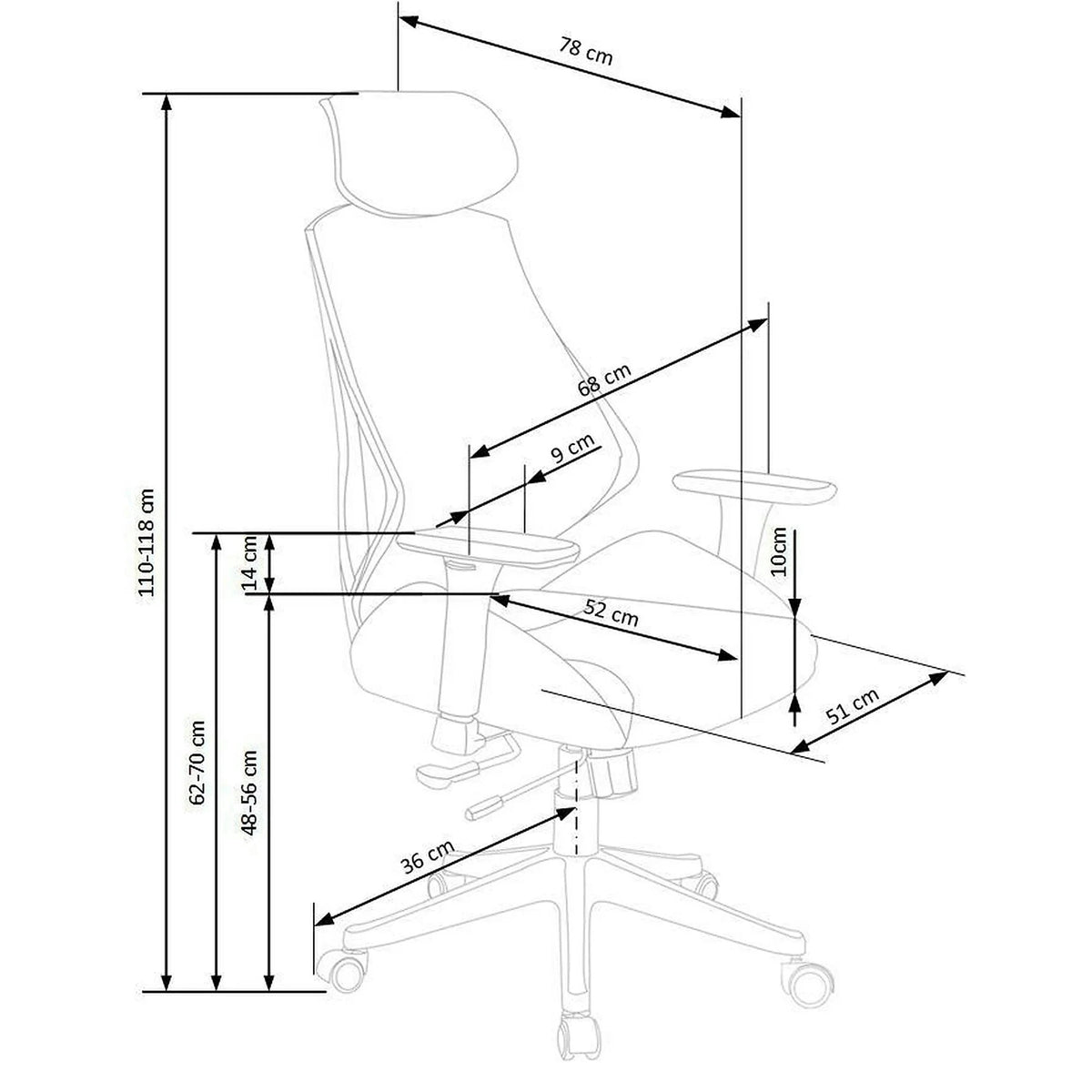 Scaun de birou HASEL, gri, piele ecologica/plasa, 68x78x110/118 cm