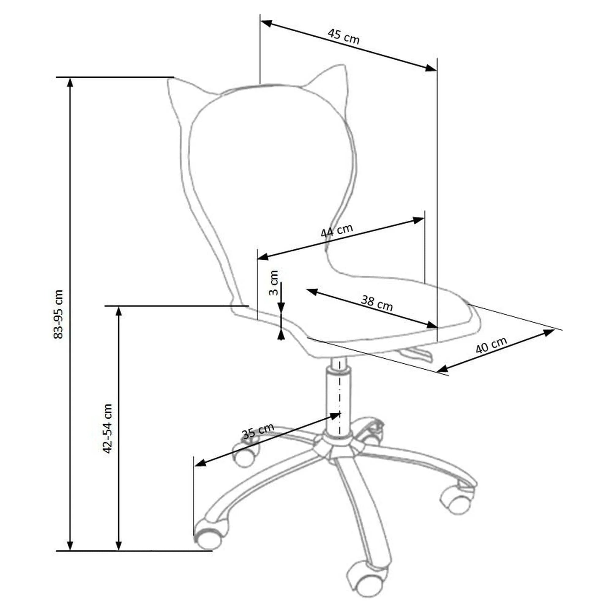 Scaun de birou HELLO KITTY, alb/roz, piele ecologica/placaj indoit, 44x45x83/95 cm