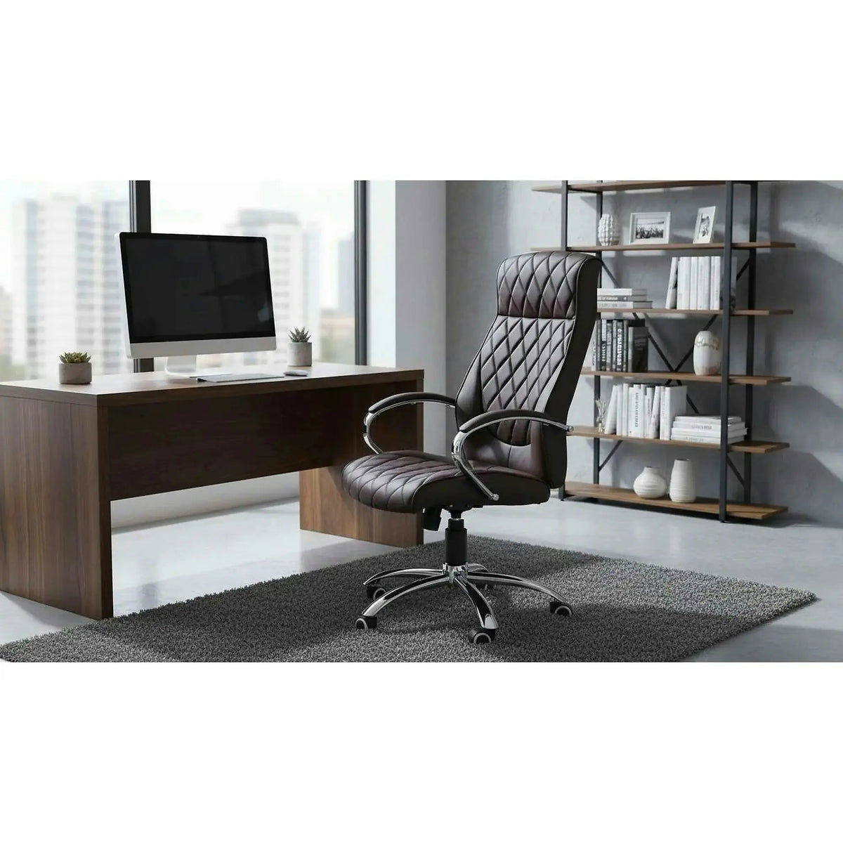 Scaun de birou HILTON, maro, piele ecologica, 60x72x118/126 cm