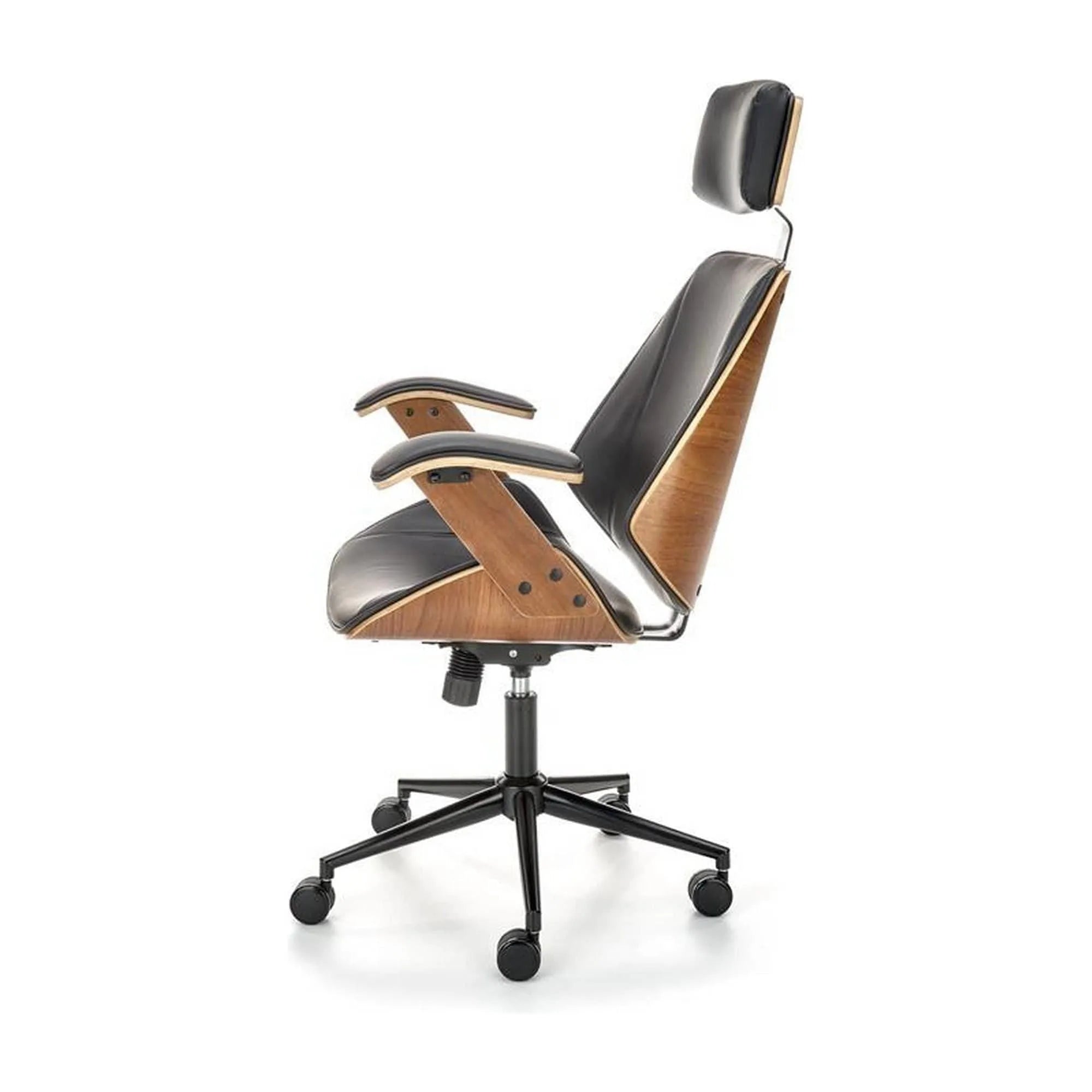 Scaun de birou IGNAZIO, negru/nuc, piele ecologica/placaj indoit/metal, 62x70x119/129 cm