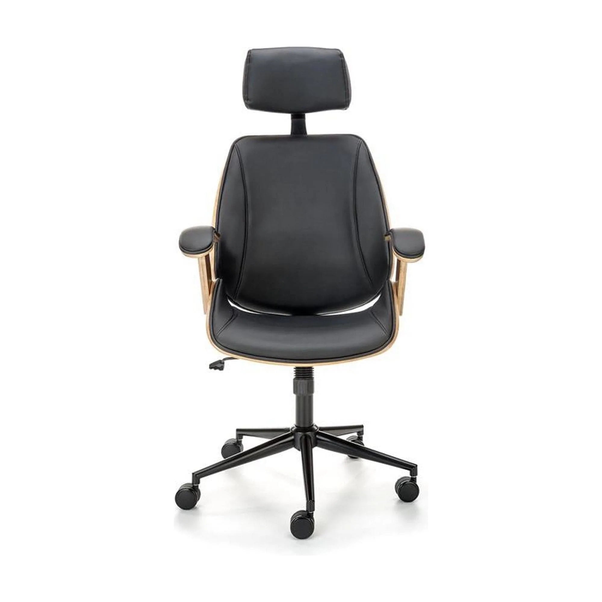 Scaun de birou IGNAZIO, negru/nuc, piele ecologica/placaj indoit/metal, 62x70x119/129 cm