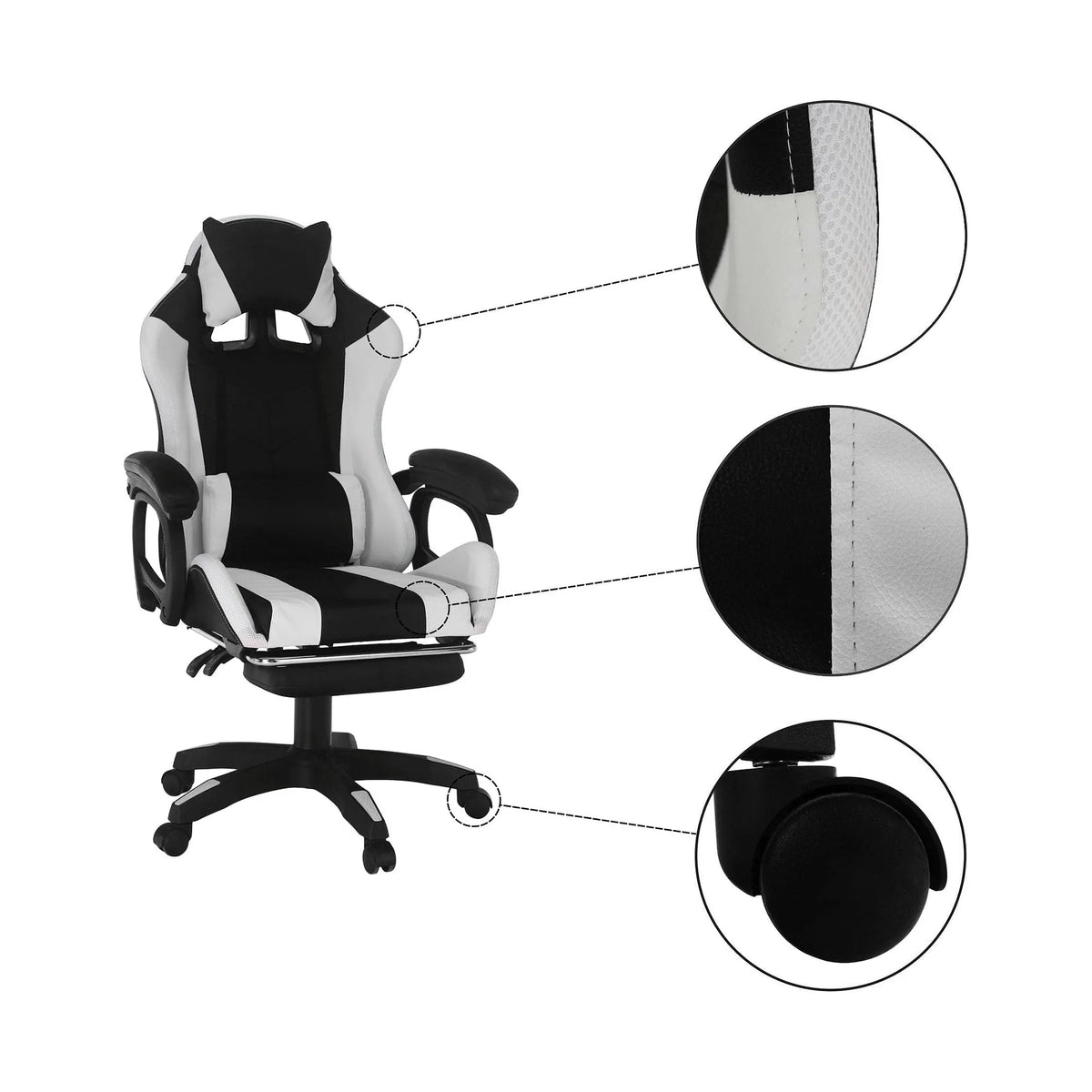 Scaun de birou JOVELA, negru/alb, piele ecologica, 65x65x114/124 cm