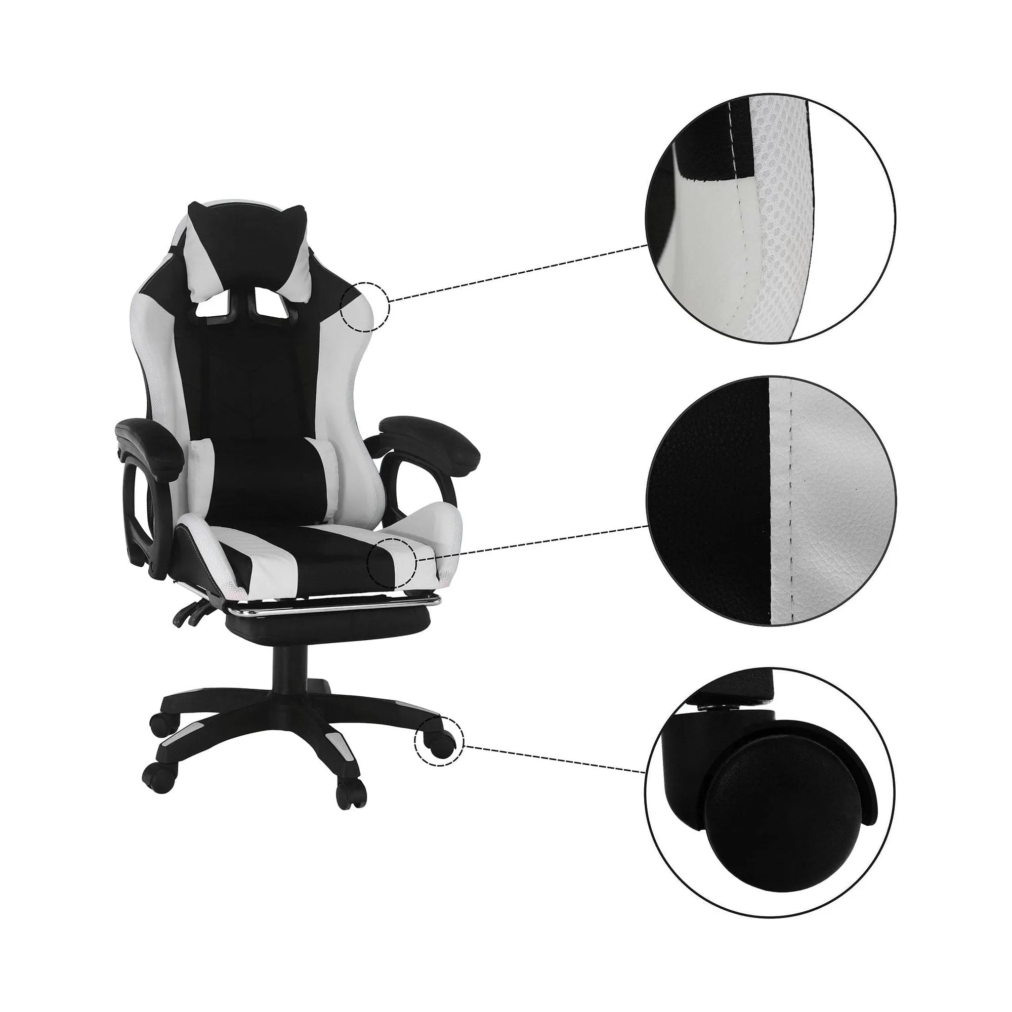 Scaun de birou JOVELA, negru/alb, piele ecologica, 65x65x114/124 cm