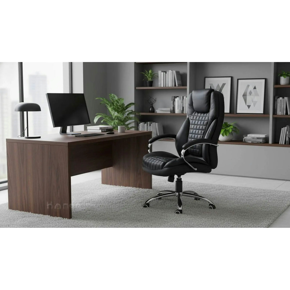Scaun de birou KING, negru, piele ecologica, 67x76x116/124 cm
