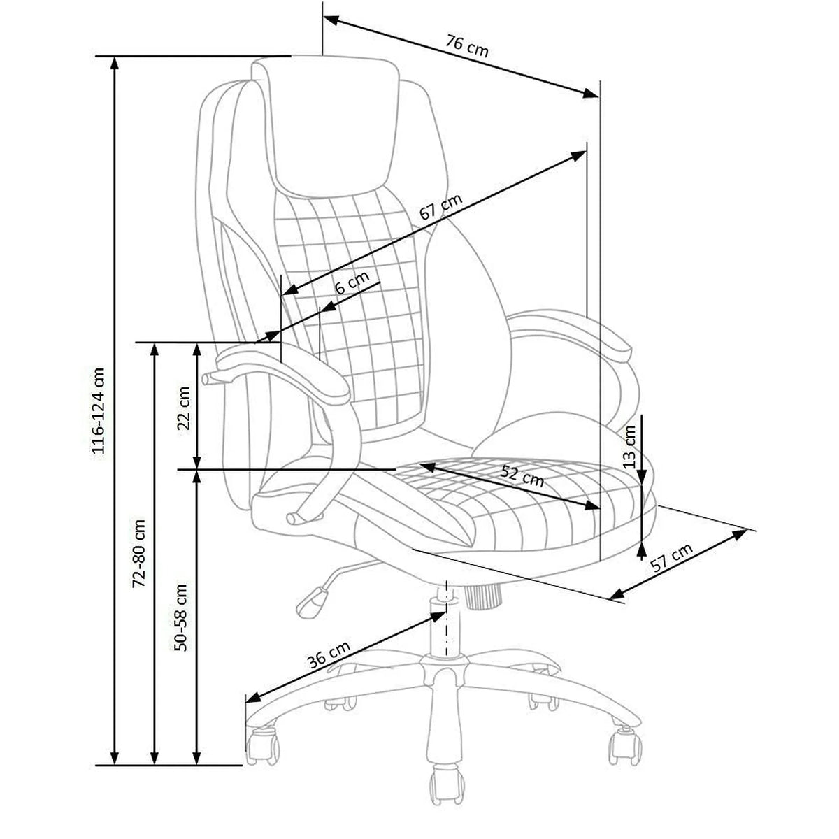 Scaun de birou KING, negru, piele ecologica, 67x76x116/124 cm