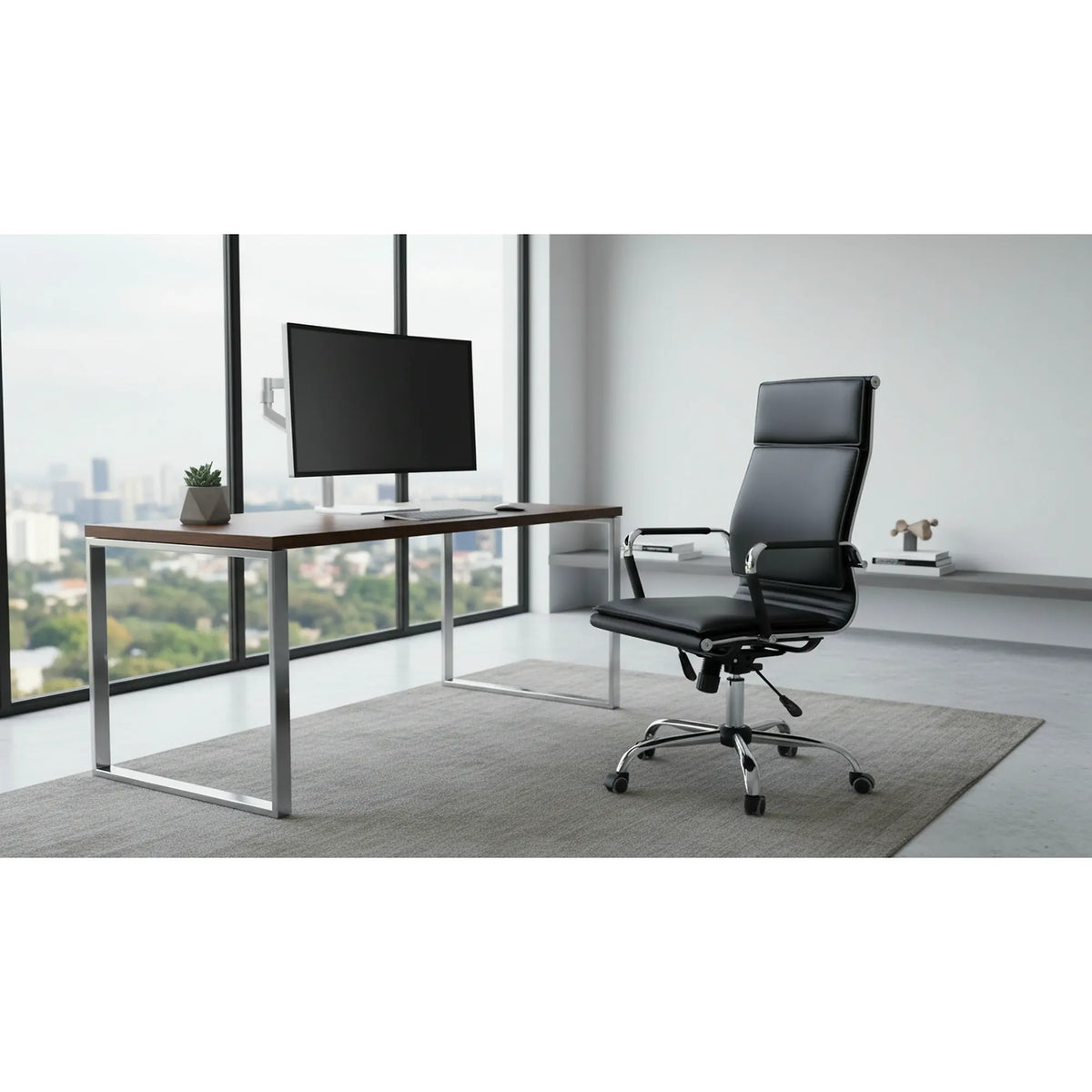 Scaun de birou MANTUS, negru, piele ecologica, 58x60x108/118 cm