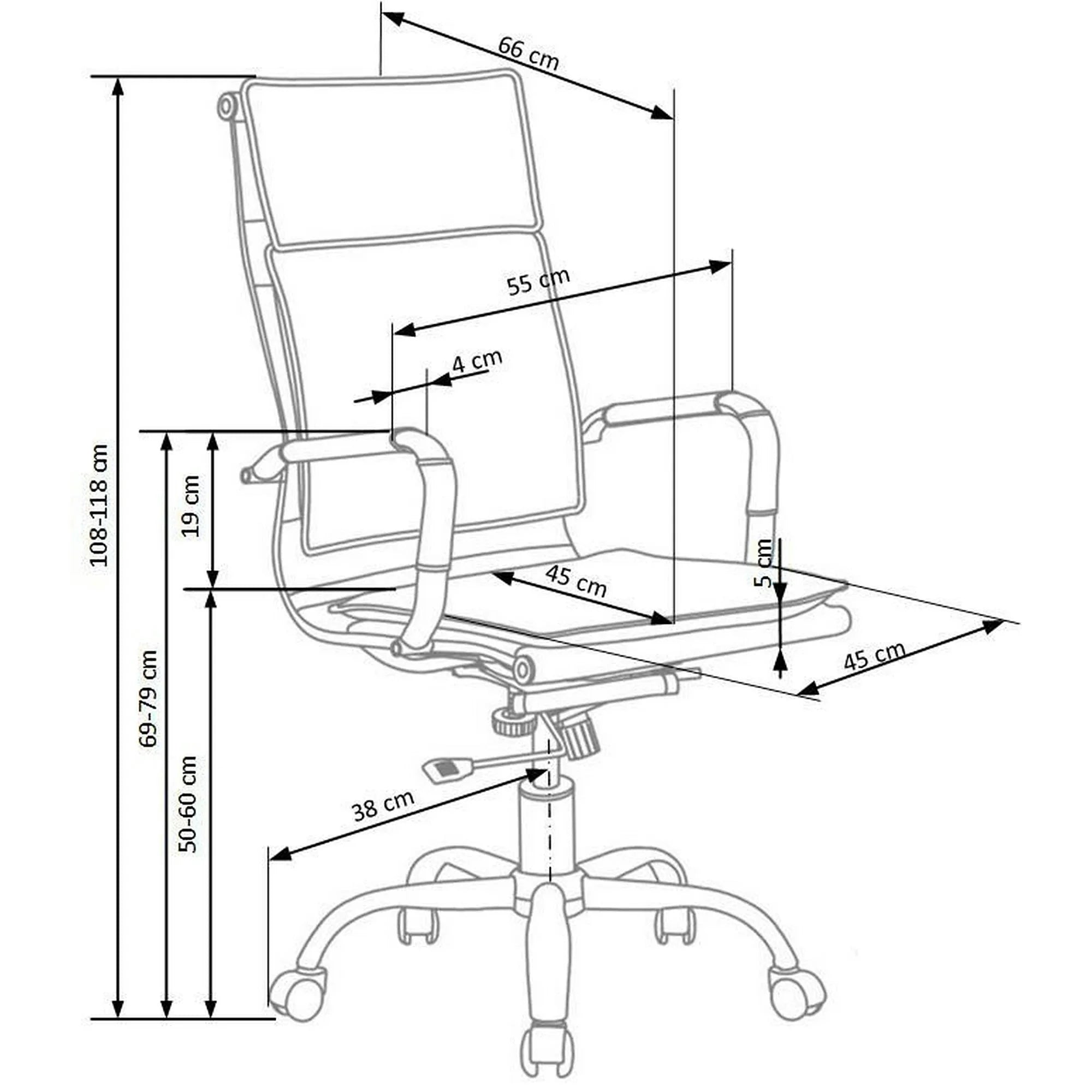 Scaun de birou MANTUS, negru, piele ecologica, 58x60x108/118 cm