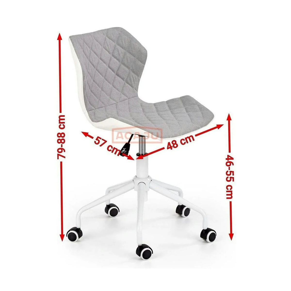 Scaun de birou MATRIX 3, alb/gri, piele ecologica/stofa, 48x57x79/88 cm
