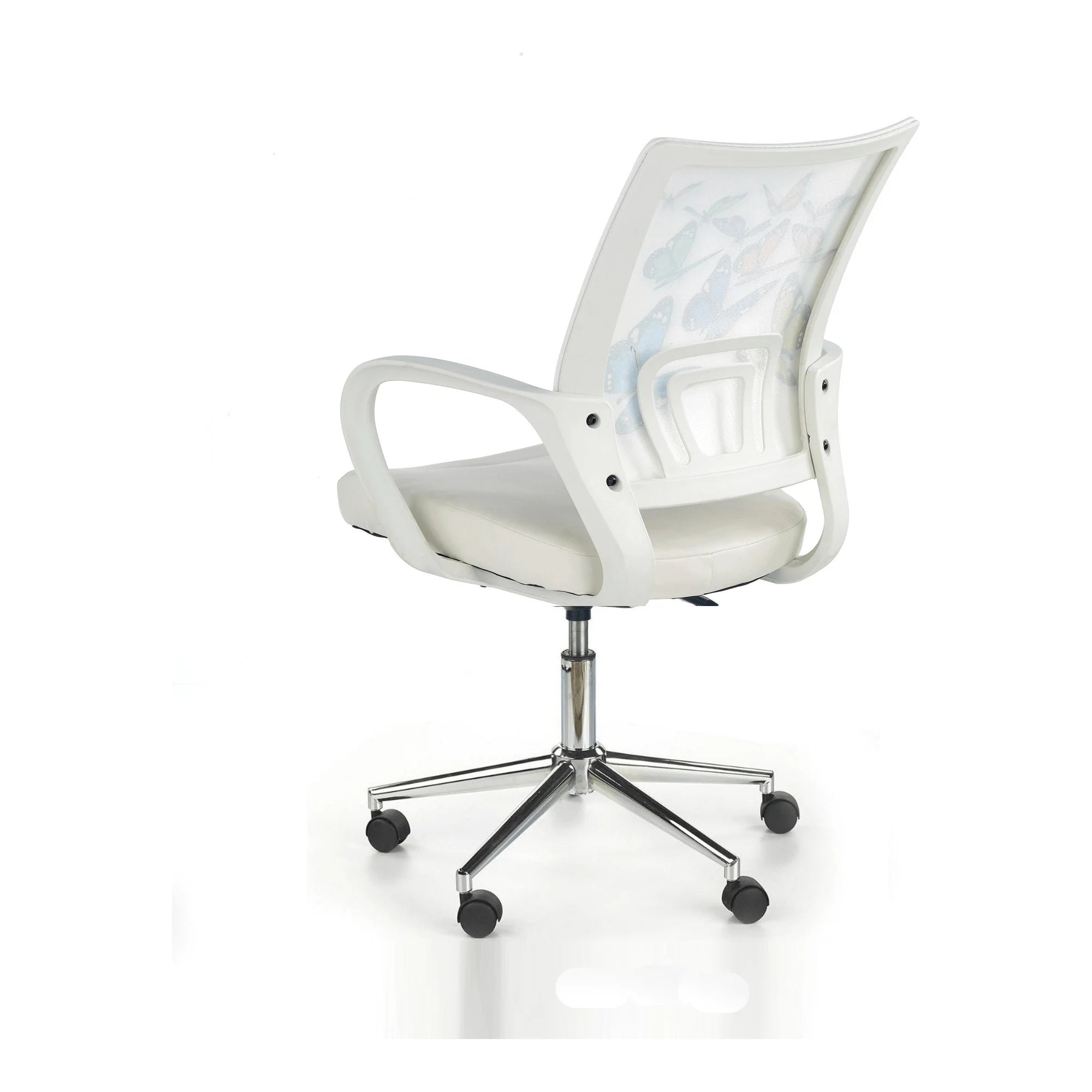 Scaun de birou pentru copii BUTTERFLY IBIS, alb, piele ecologica/stofa, 53x59x88/100 cm