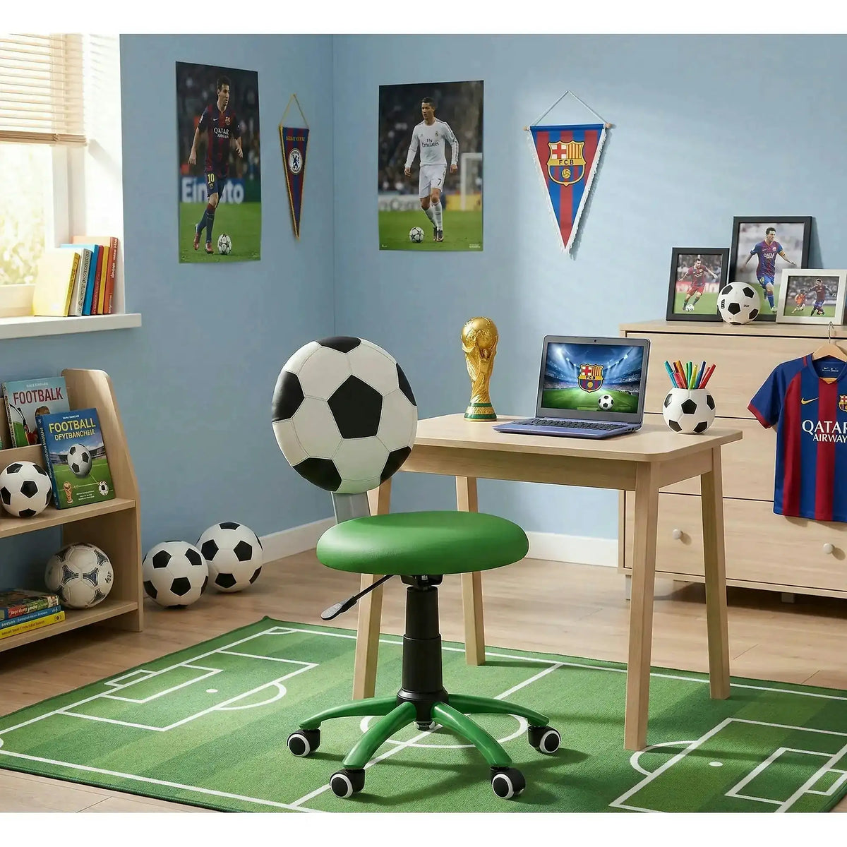 Scaun de birou pentru copii GOL, verde/alb/negru, piele ecologica, 39x52x75/85 cm
