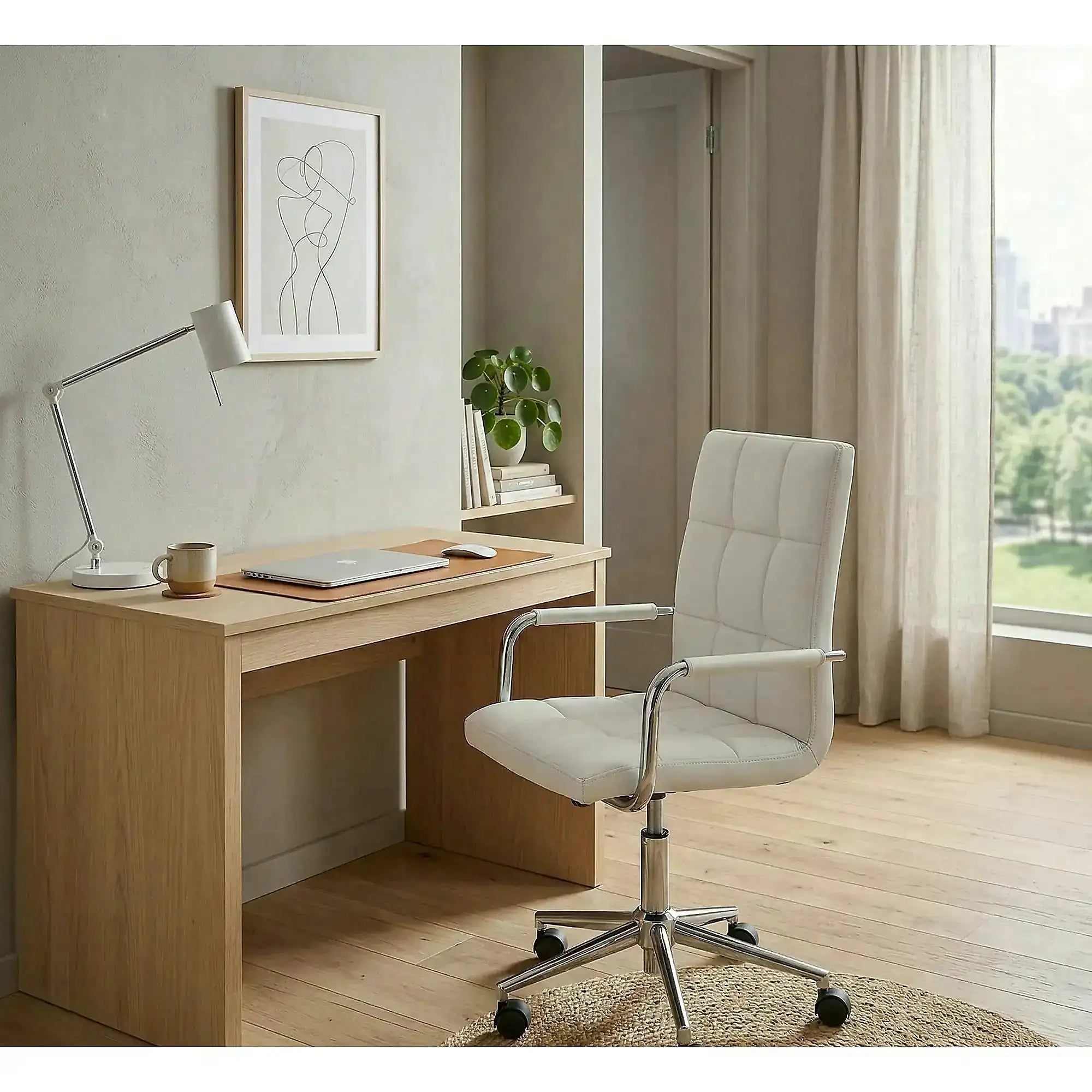 Scaun de birou pentru copii GONZO 2, alb, piele ecologica, 53x60x98/110 cm