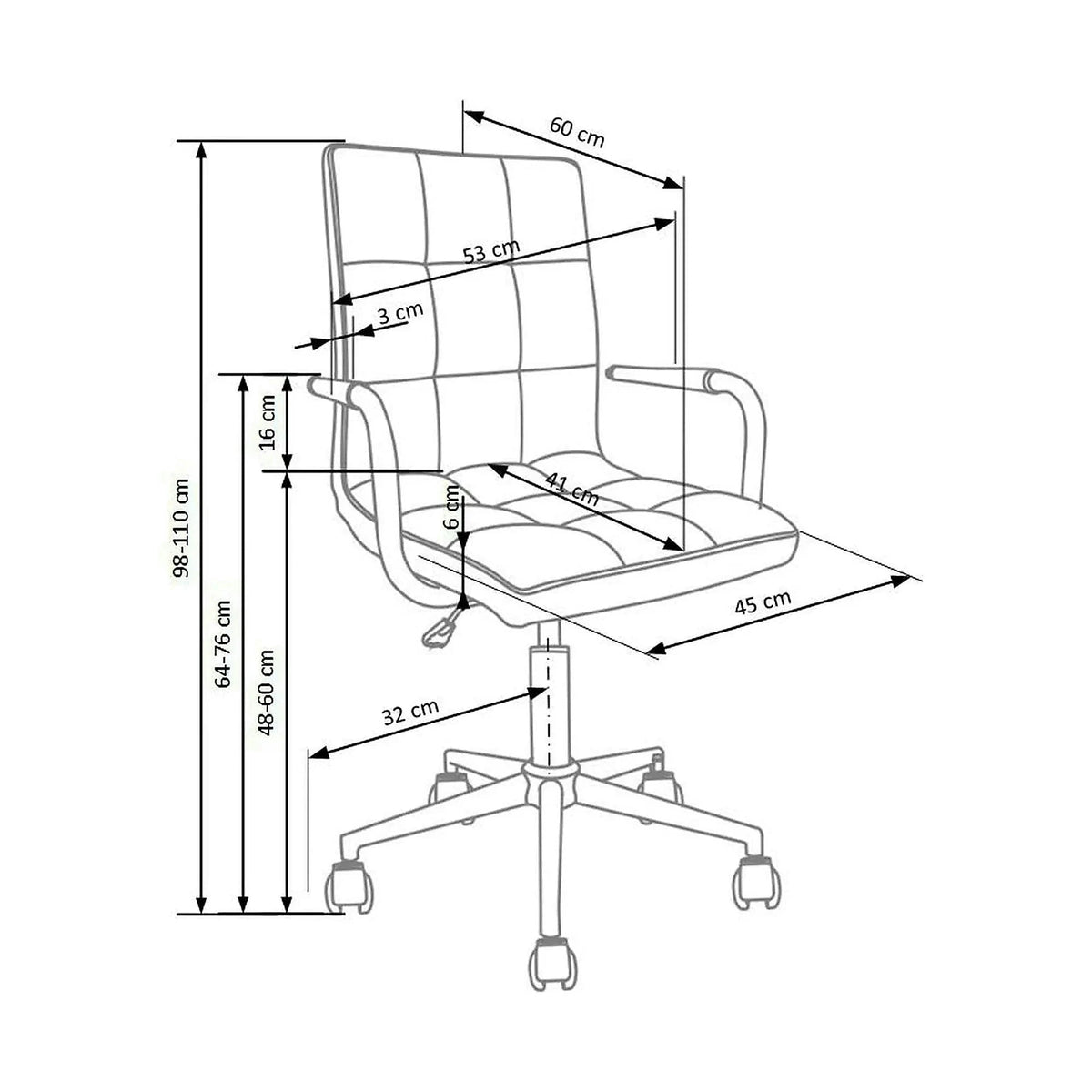 Scaun de birou pentru copii GONZO 2, alb, piele ecologica, 53x60x98/110 cm