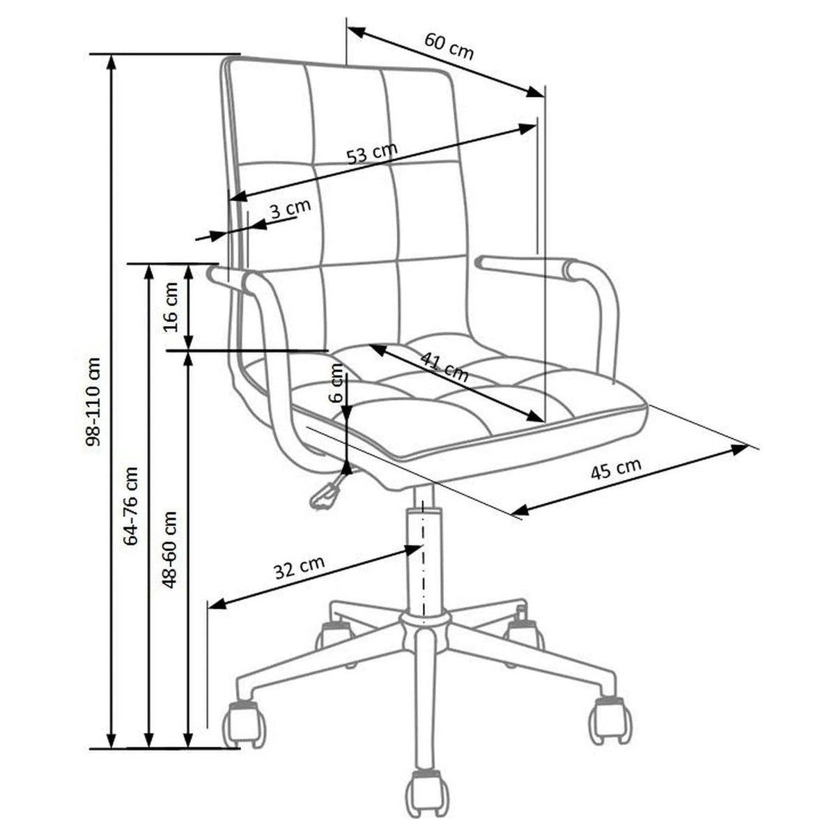 Scaun de birou pentru copii GONZO 2, alb, piele ecologica, 53x60x98/110 cm
