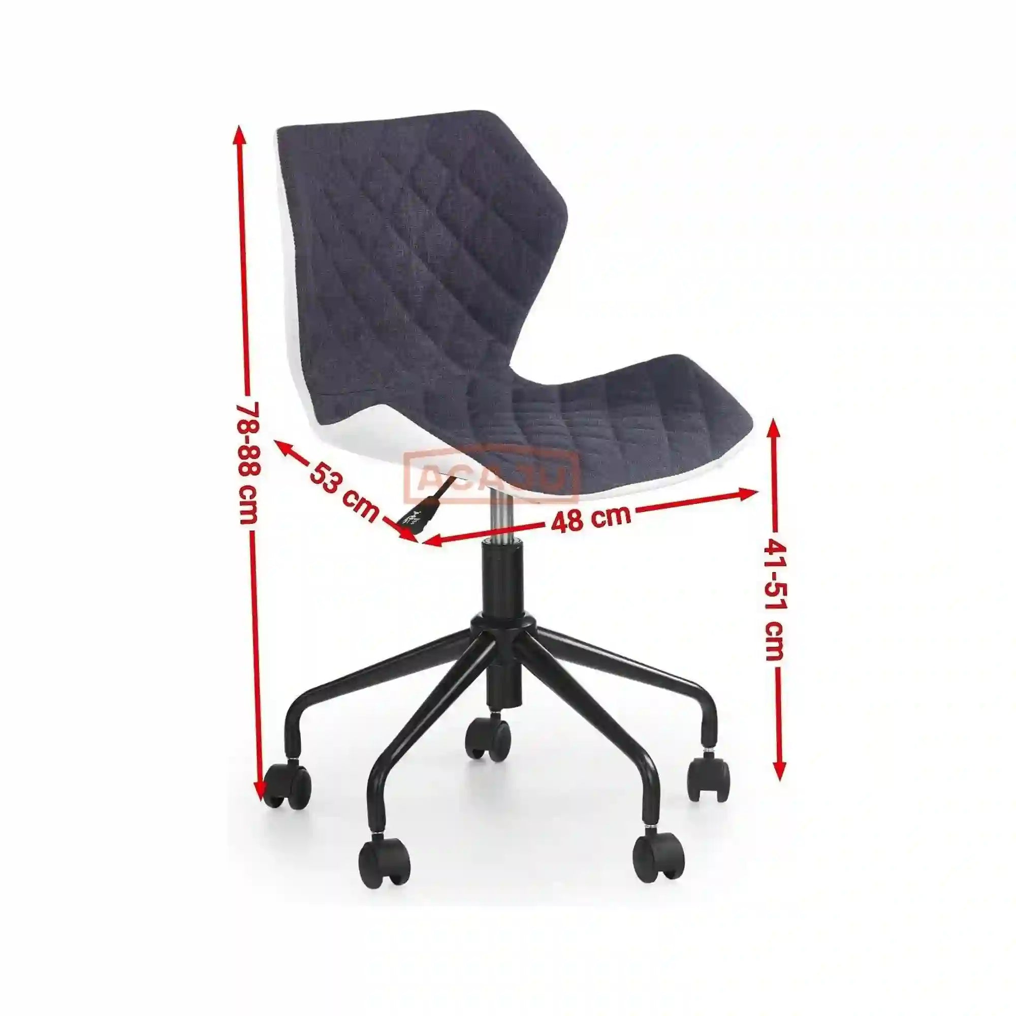 Scaun de birou pentru copii MATRIX, negru/alb, piele ecologica/metal/plastic, 48X53x78/88 cm