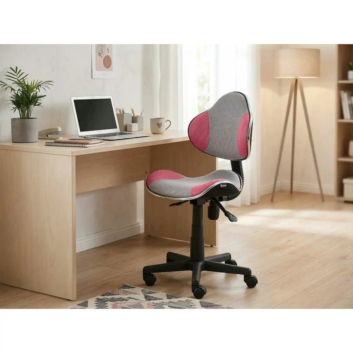 Scaun de birou pentru copii Q-G2, roz/gri, stofa mesh, 48x41x80/92 cm