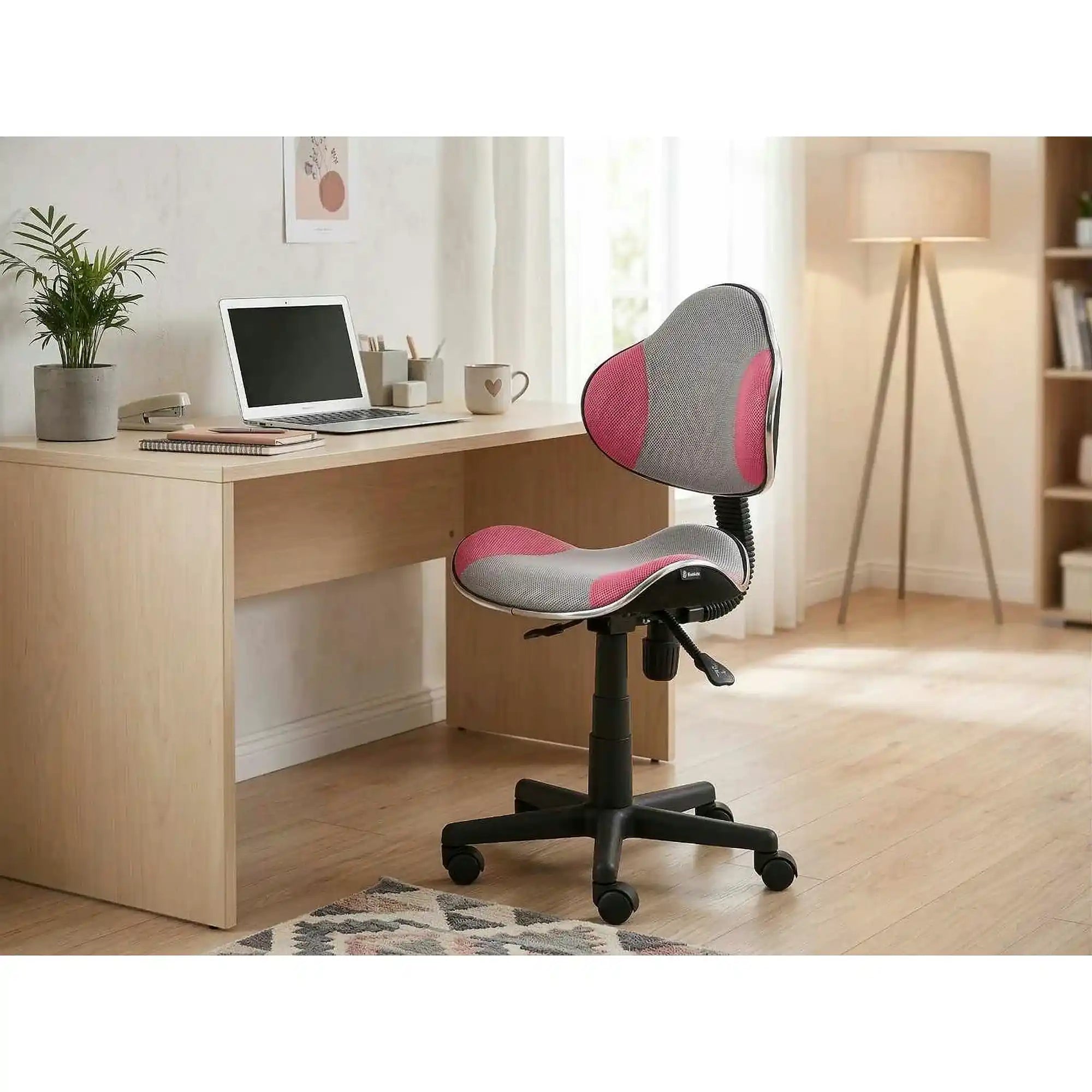 Scaun de birou pentru copii Q-G2, roz/gri, stofa mesh, 48x41x80/92 cm