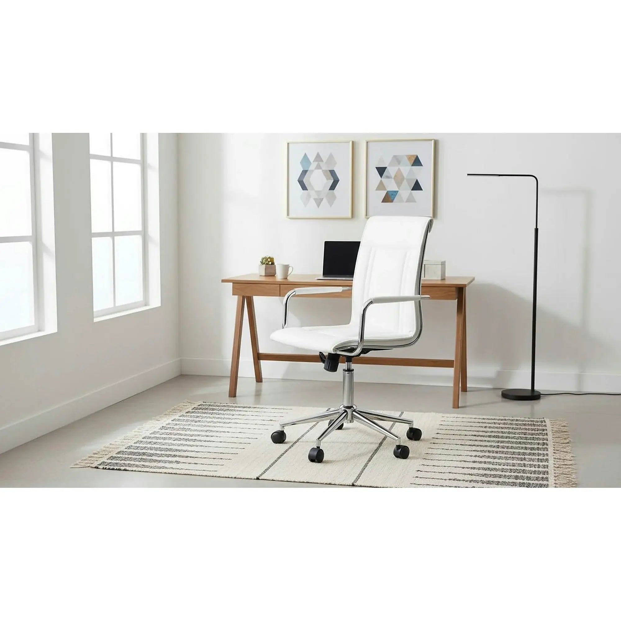 Scaun de birou PORTO 2, alb, piele ecologica, 53x57x97/107 cm