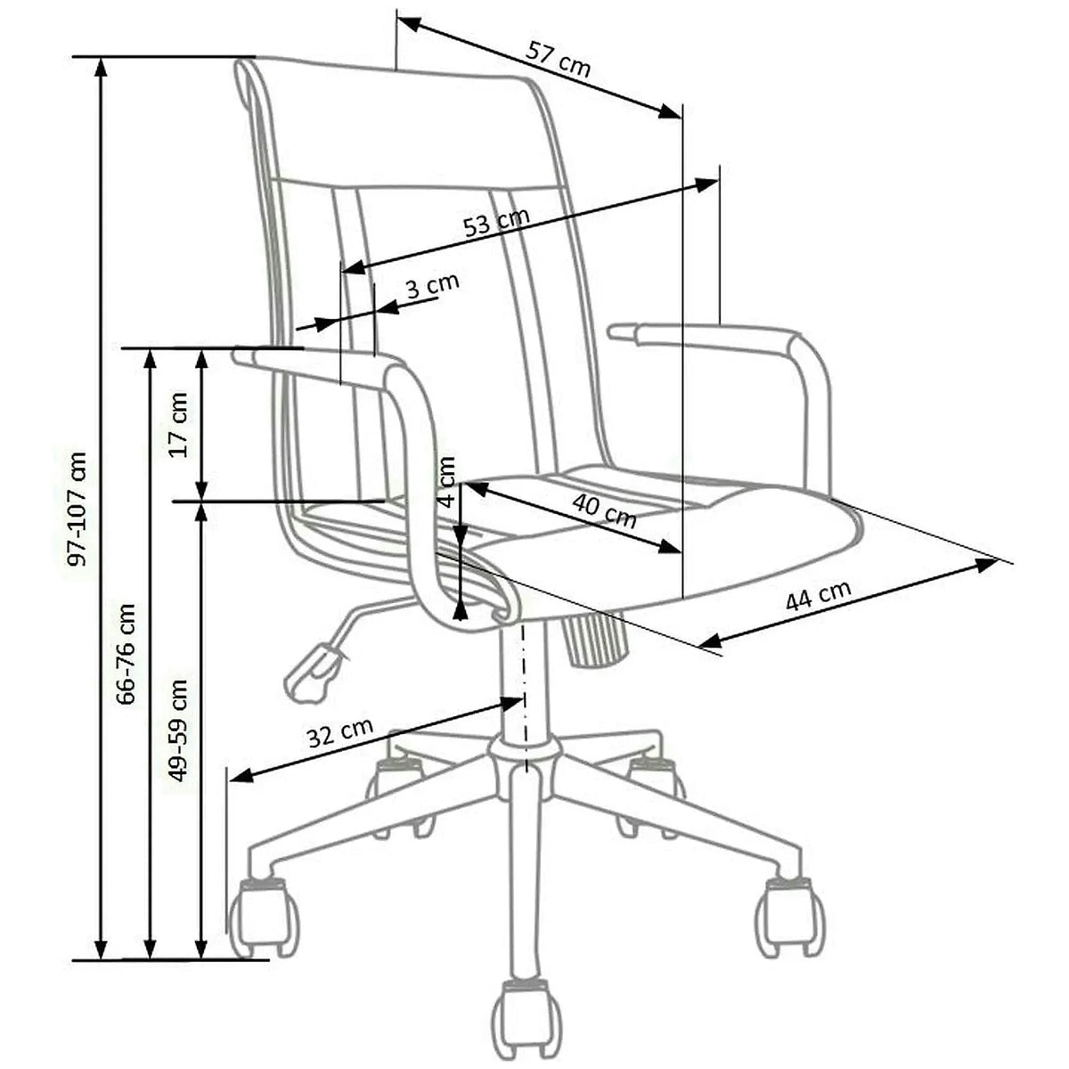 Scaun de birou PORTO 2, alb, piele ecologica, 53x57x97/107 cm