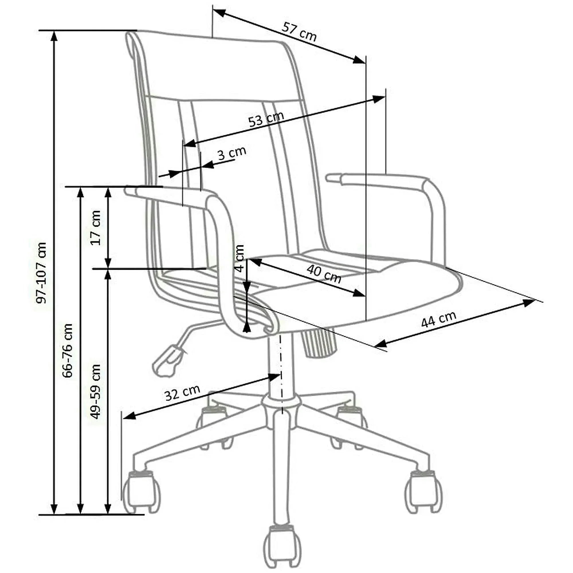 Scaun de birou PORTO 2, alb, piele ecologica, 53x57x97/107 cm
