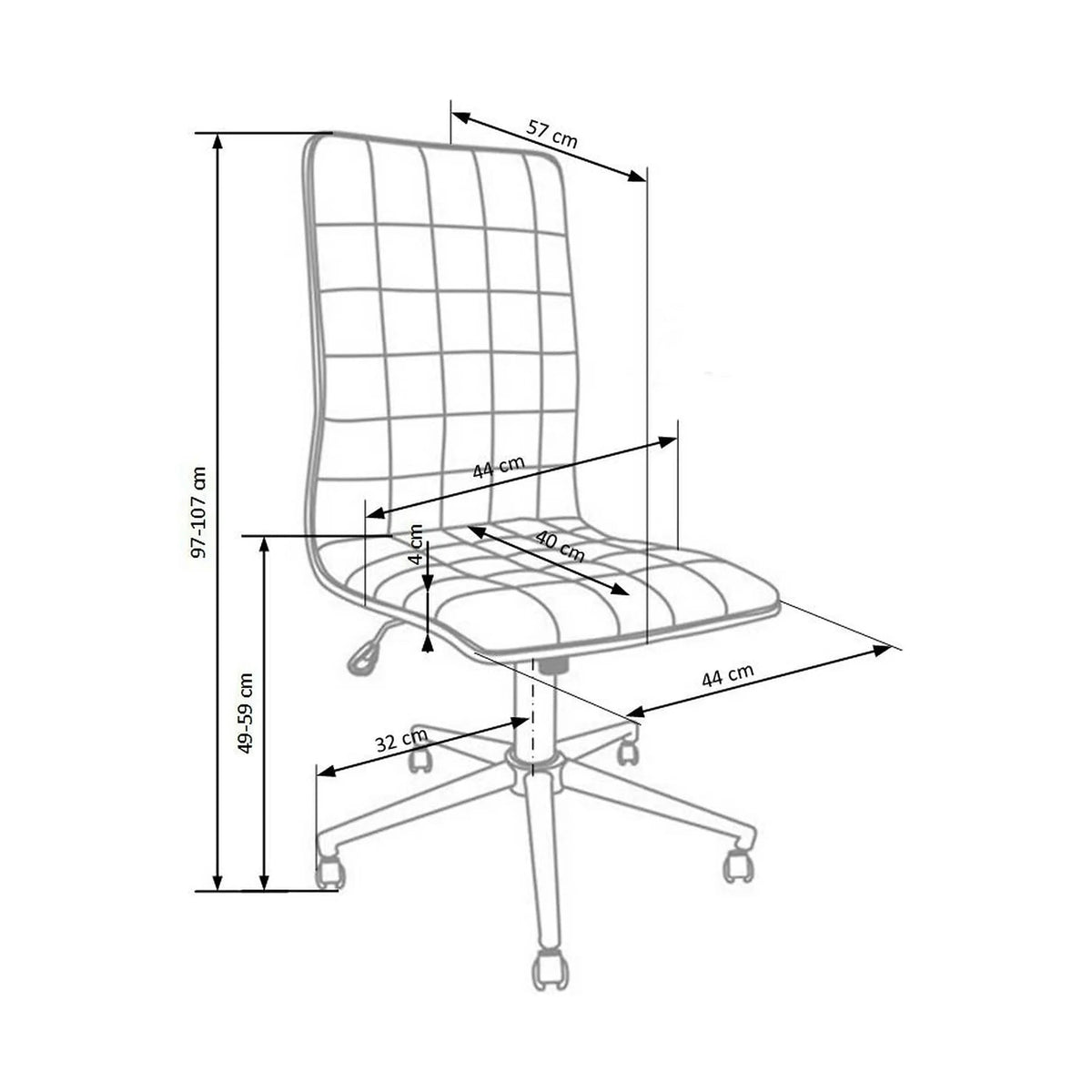 Scaun de birou PORTO, alb, piele ecologica, 44x57x97/107 cm