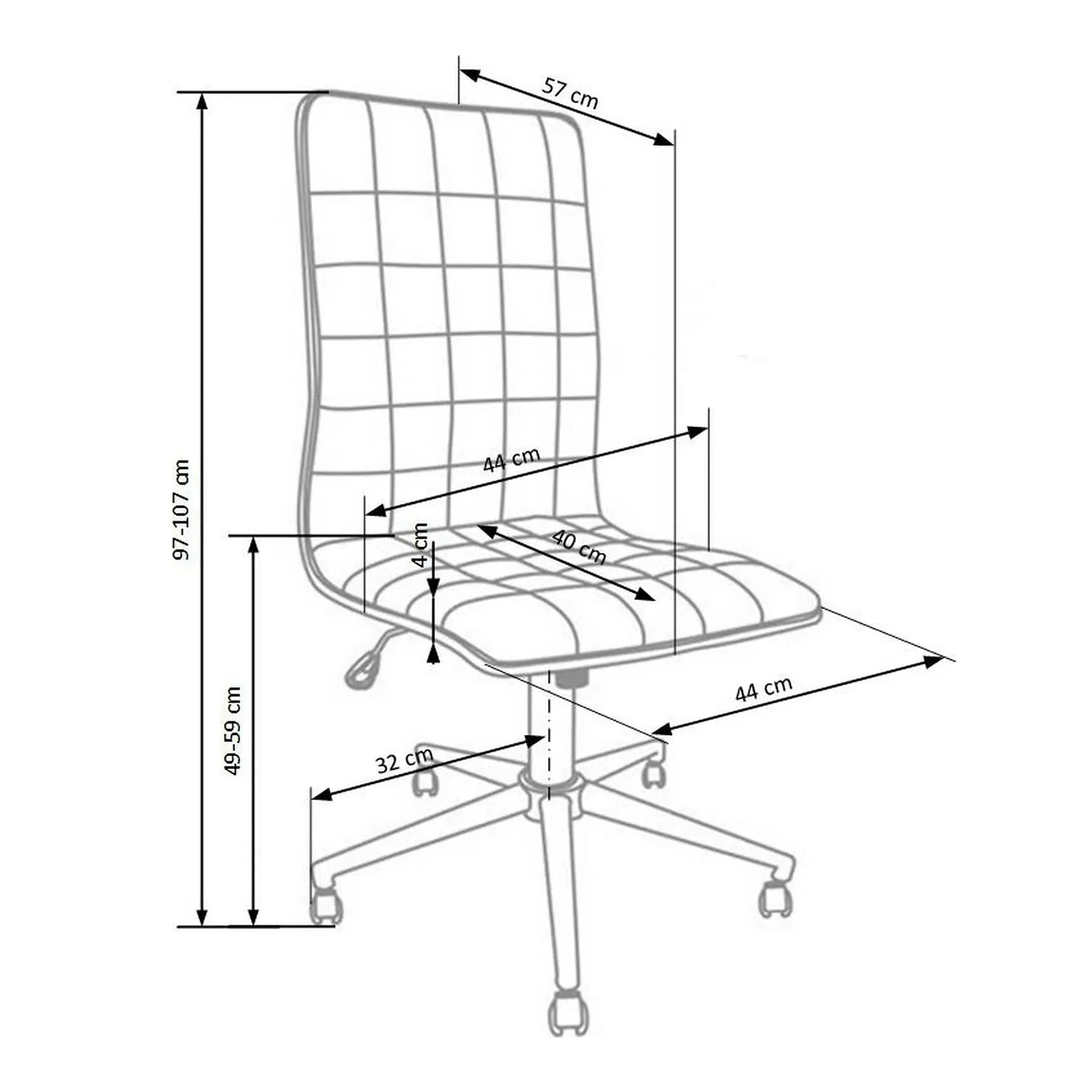 Scaun de birou PORTO, alb, piele ecologica, 44x57x97/107 cm