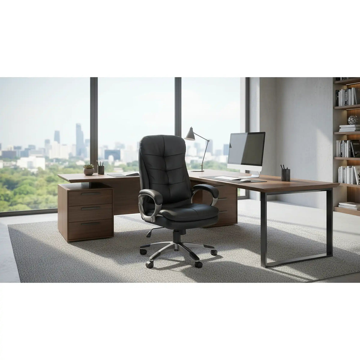 Scaun de birou PRESTON, negru/crom, piele ecologica/metal, 66x72x114/124 cm