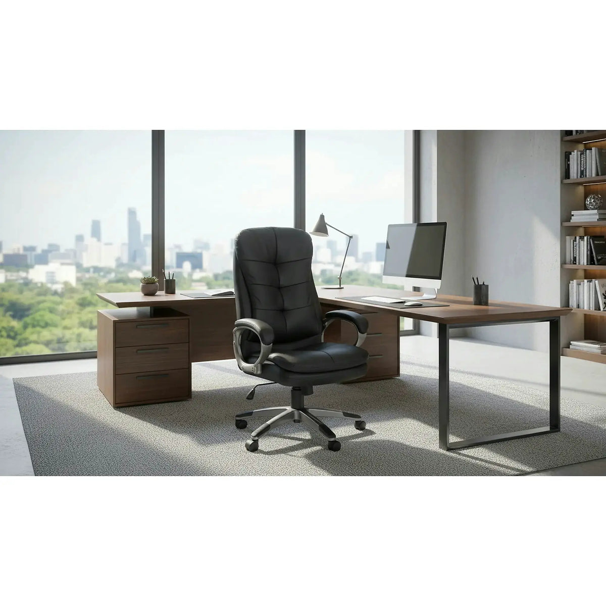 Scaun de birou PRESTON, negru/crom, piele ecologica/metal, 66x72x114/124 cm