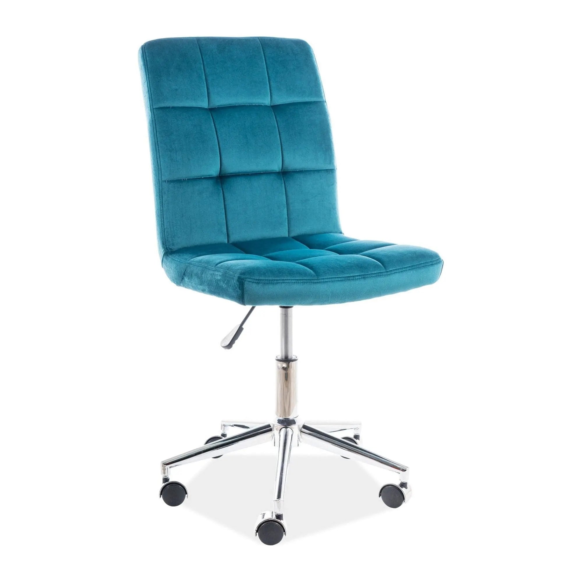 Scaun de birou Q-020, turcoaz/crom, stofa catifelata/metal/plastic, 51x40x87/97 cm