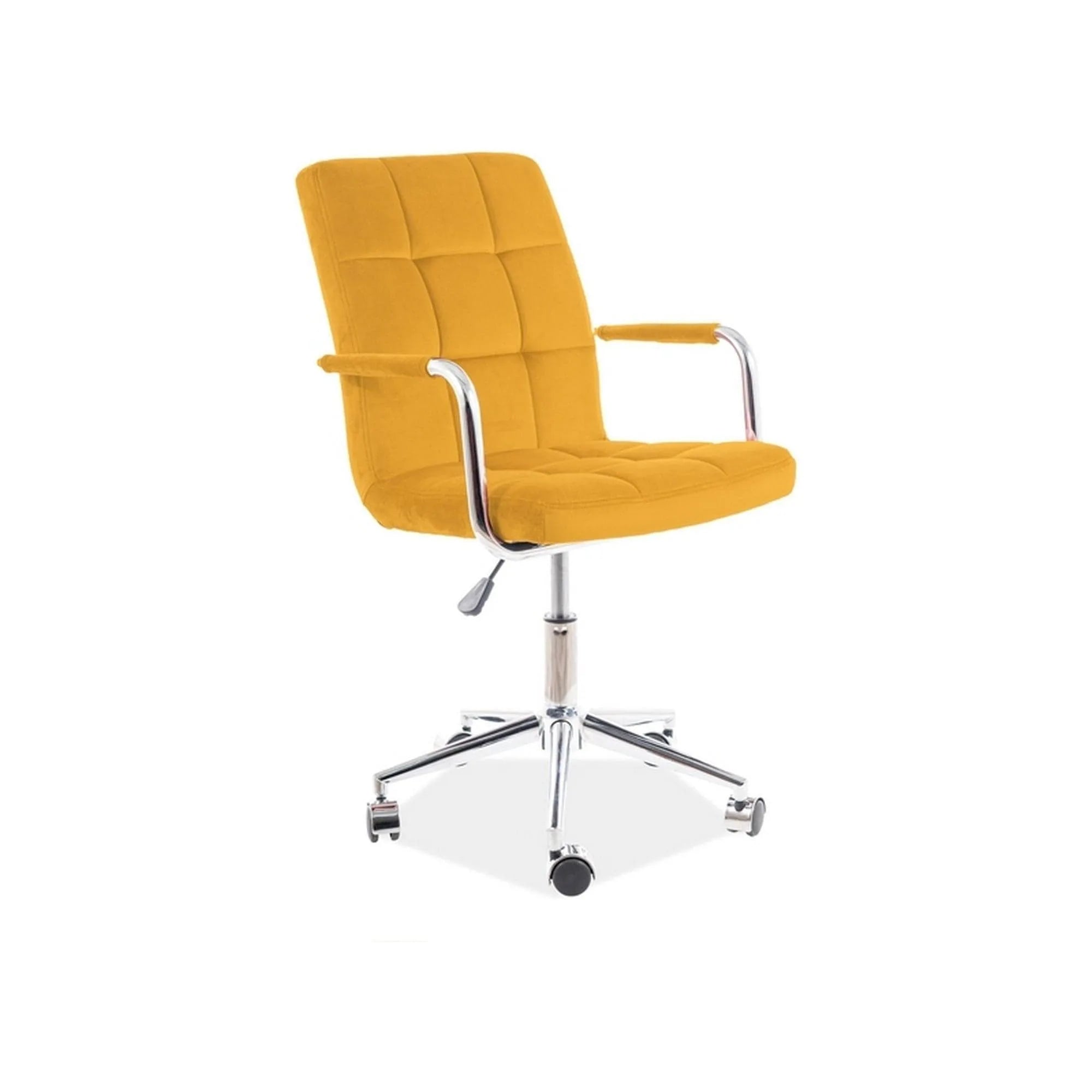 Scaun de birou Q-022, galben/crom, stofa catifelata/metal/plastic, 51x40x87/97 cm