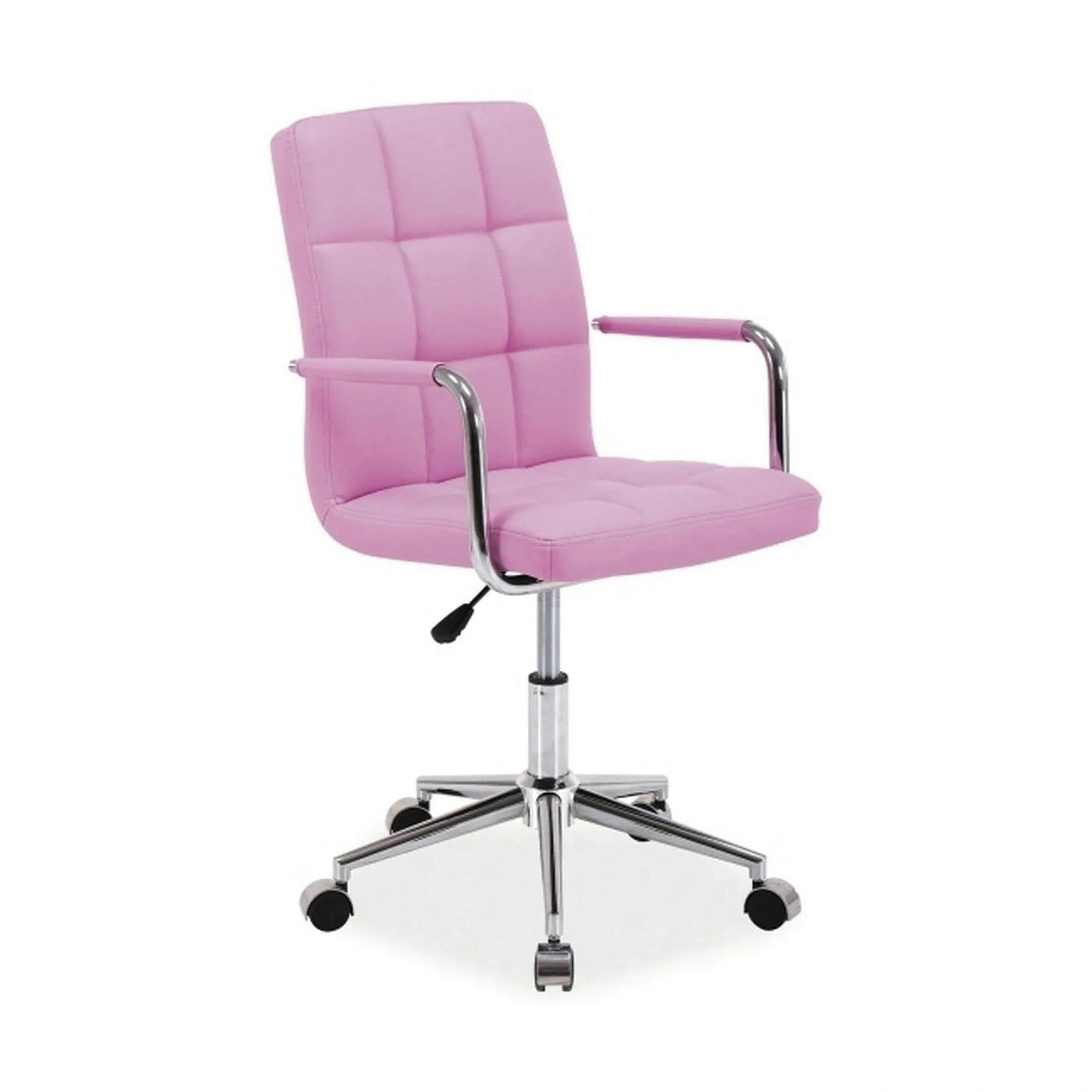 Scaun de birou Q-022, roz/crom, piele ecologica/metal, 51x40x87/97 cm