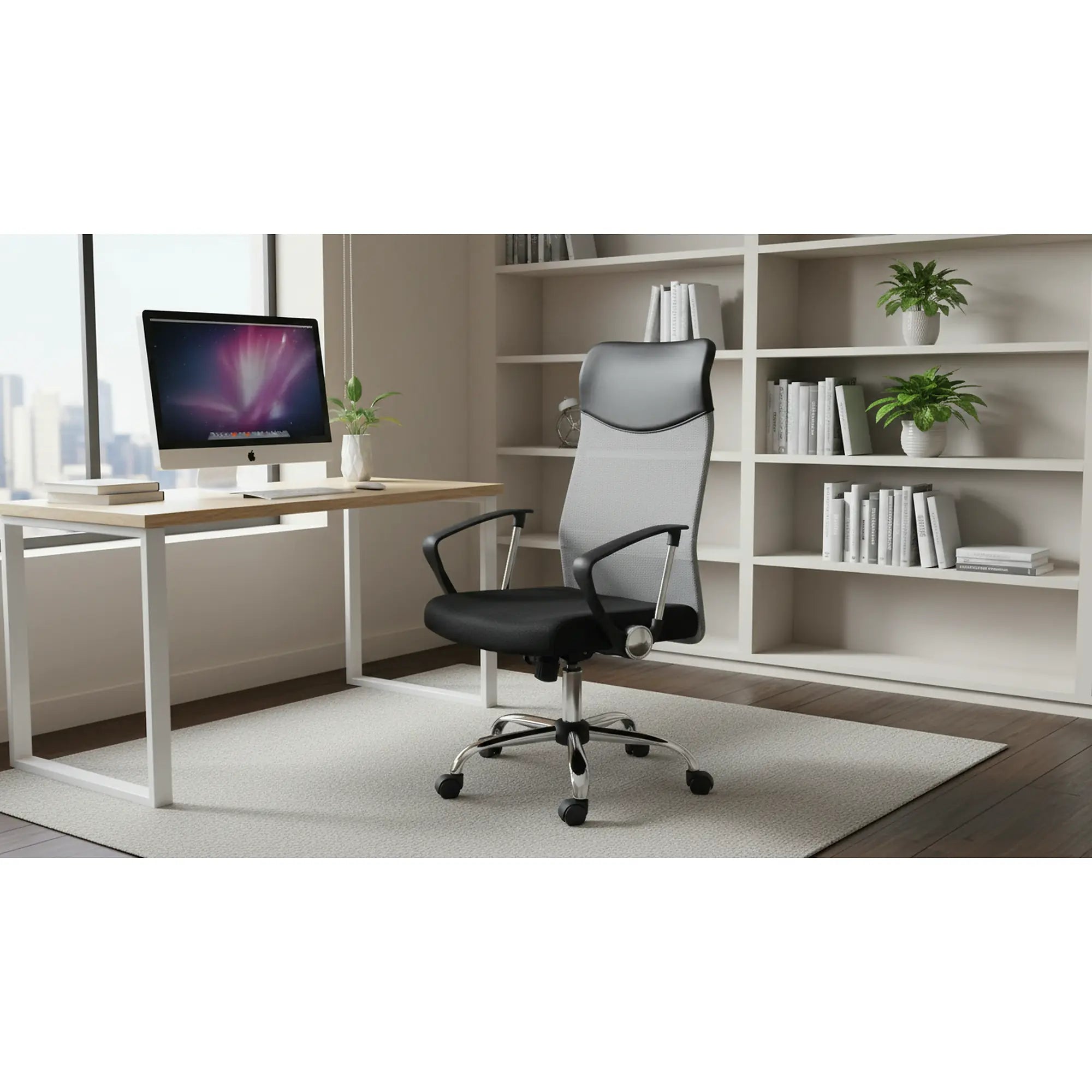 Scaun de birou Q-025, negru/gri, 62x50x107/116 cm