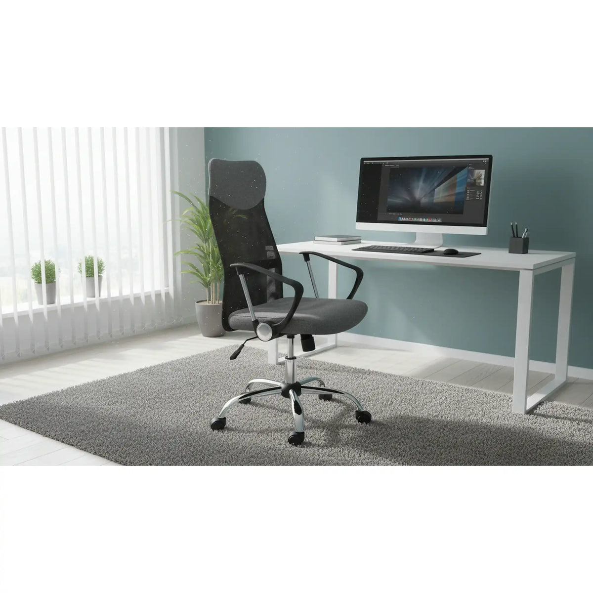 Scaun de birou Q-025, negru, stofa mesh, 62x50x107/116 cm